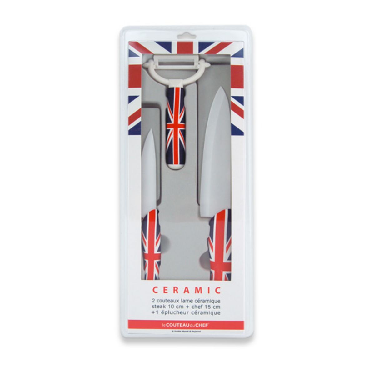 Coffret 2 couteaux steak 10 cm + couteau chef 15 cm + 1 éplucheur Unison Jack