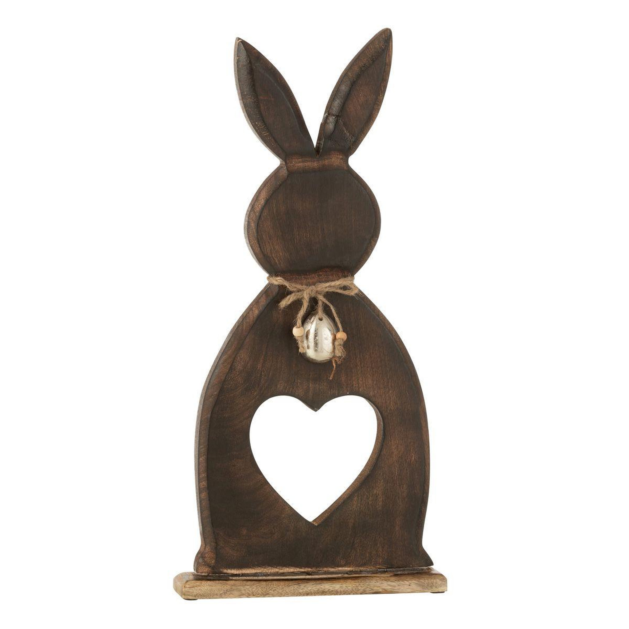 J-LINE Statuette lapin en bois  cœur  49cm marron