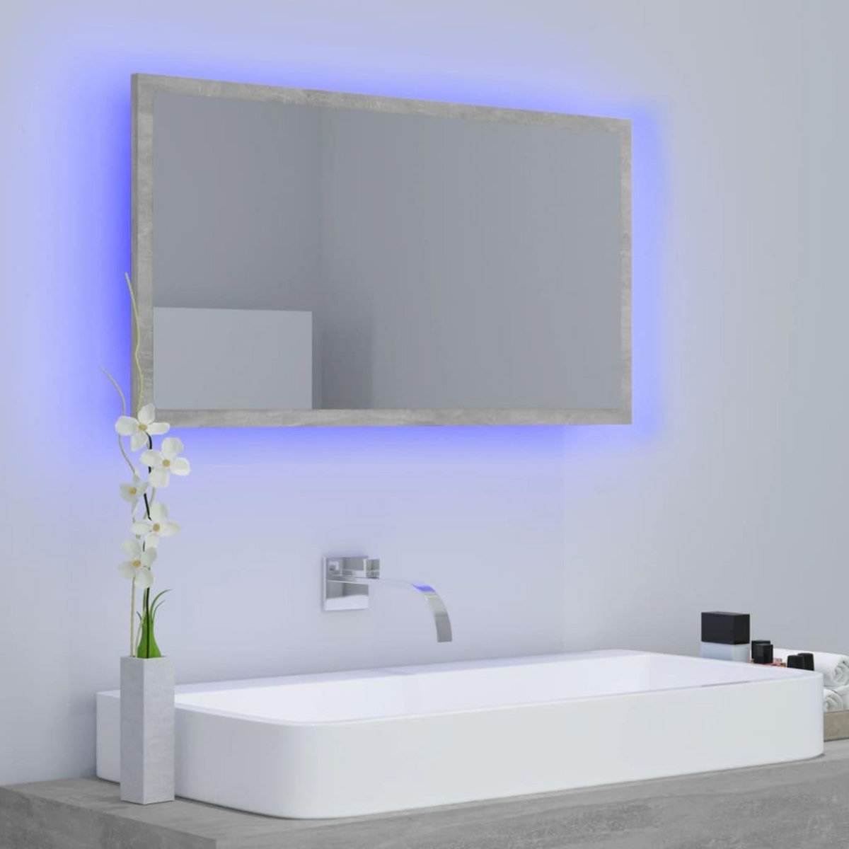 VIDAXL Miroir a LED de salle de bain Gris beton 80x8,5x37 cm Acrylique