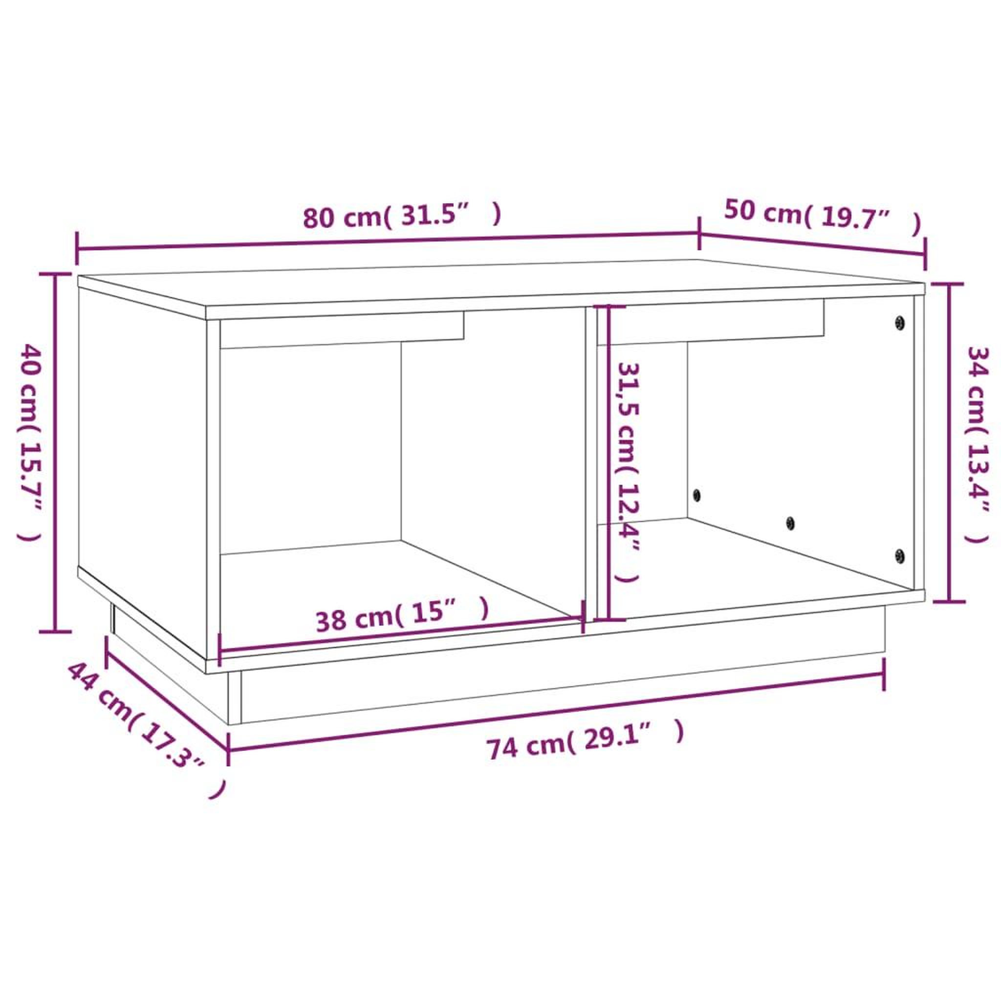 Voir la diapositive 6 : VIDAXL Table basse Noir 80x50x40 cm Bois massif de pin