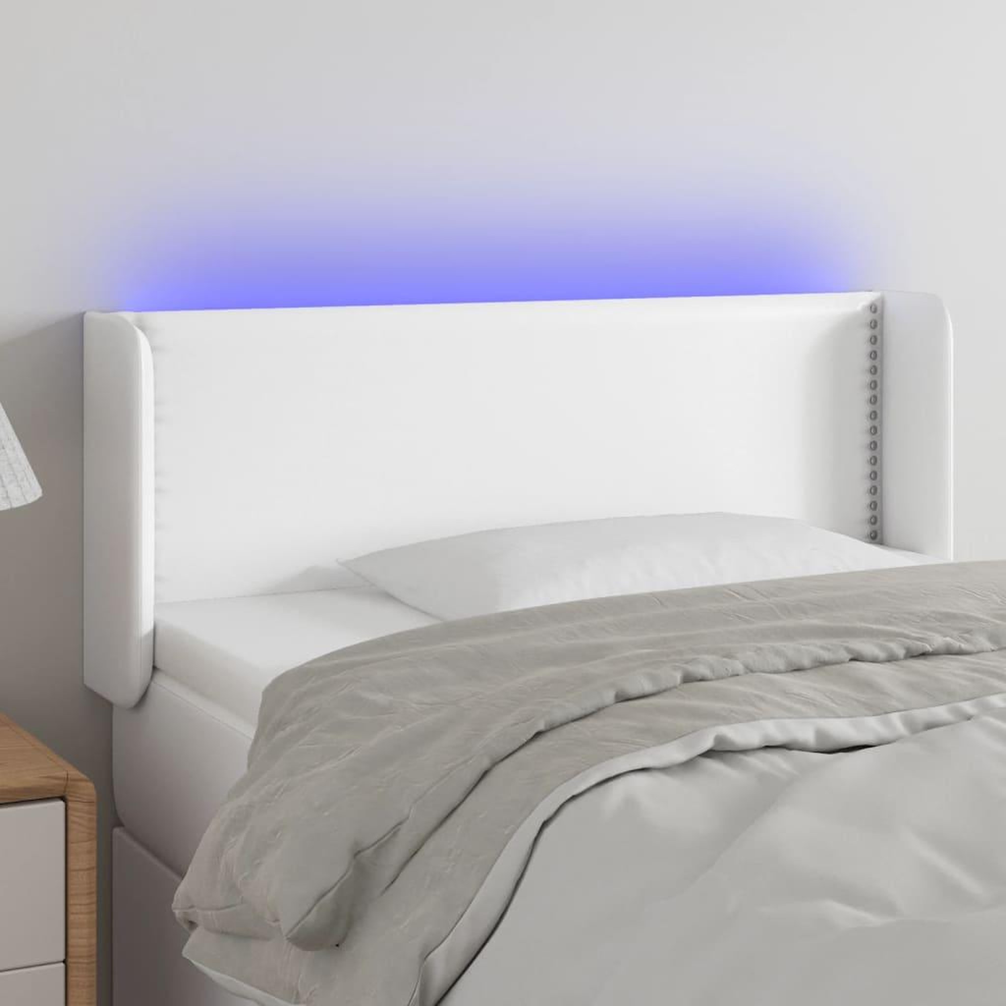 Voir la diapositive 1 : VIDAXL Tete de lit a LED Blanc 103x16x78/88 cm Similicuir