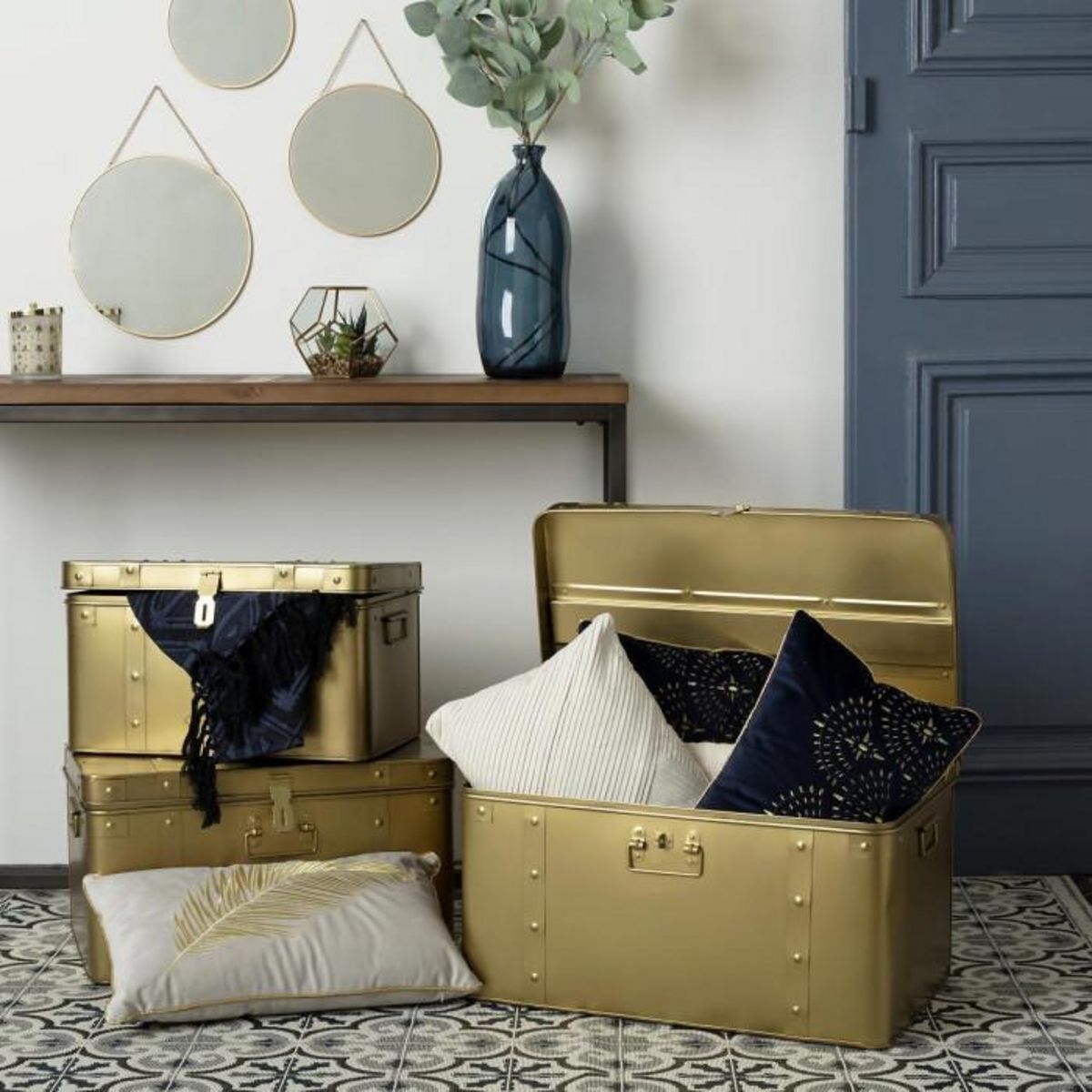 ATMOSPHERA Lot de 3 Miroirs Métal  Ronds  29cm Or