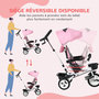 Voir la diapositive 6 : HOMCOM Tricycle enfant évolutif pliable pare-soleil canne télescopique amovible siège réversible rose