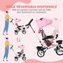 Voir la diapositive 6 : HOMCOM Tricycle enfant évolutif pliable pare-soleil canne télescopique amovible siège réversible rose