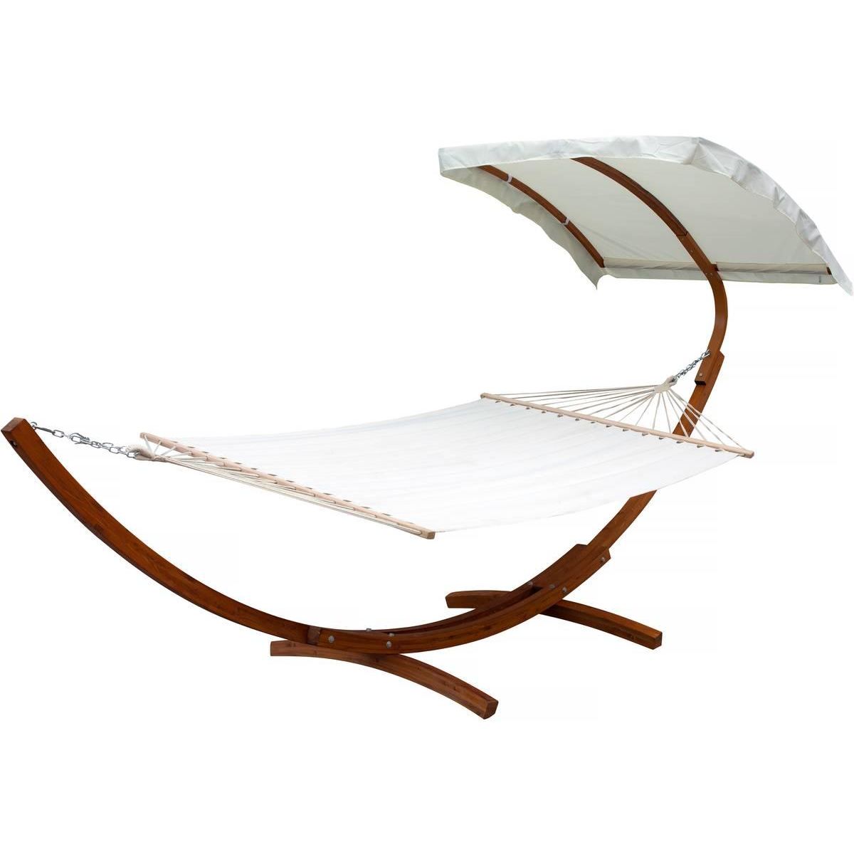 Habitat et Jardin Hamac bois  Dallas XL  - Avec toile en coton et auvent - Ecru