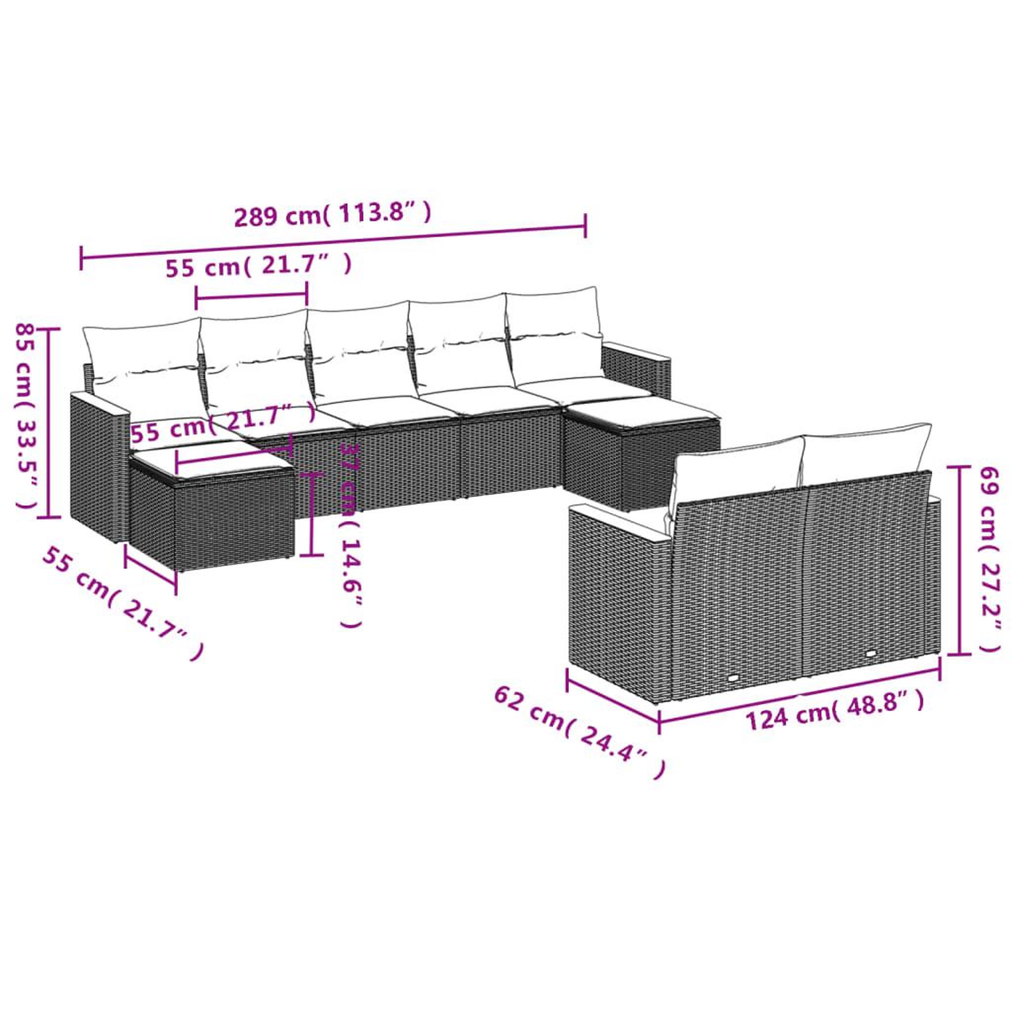 Voir la diapositive 4 : VIDAXL Salon de jardin avec coussins 9 pcs beige resine tressee