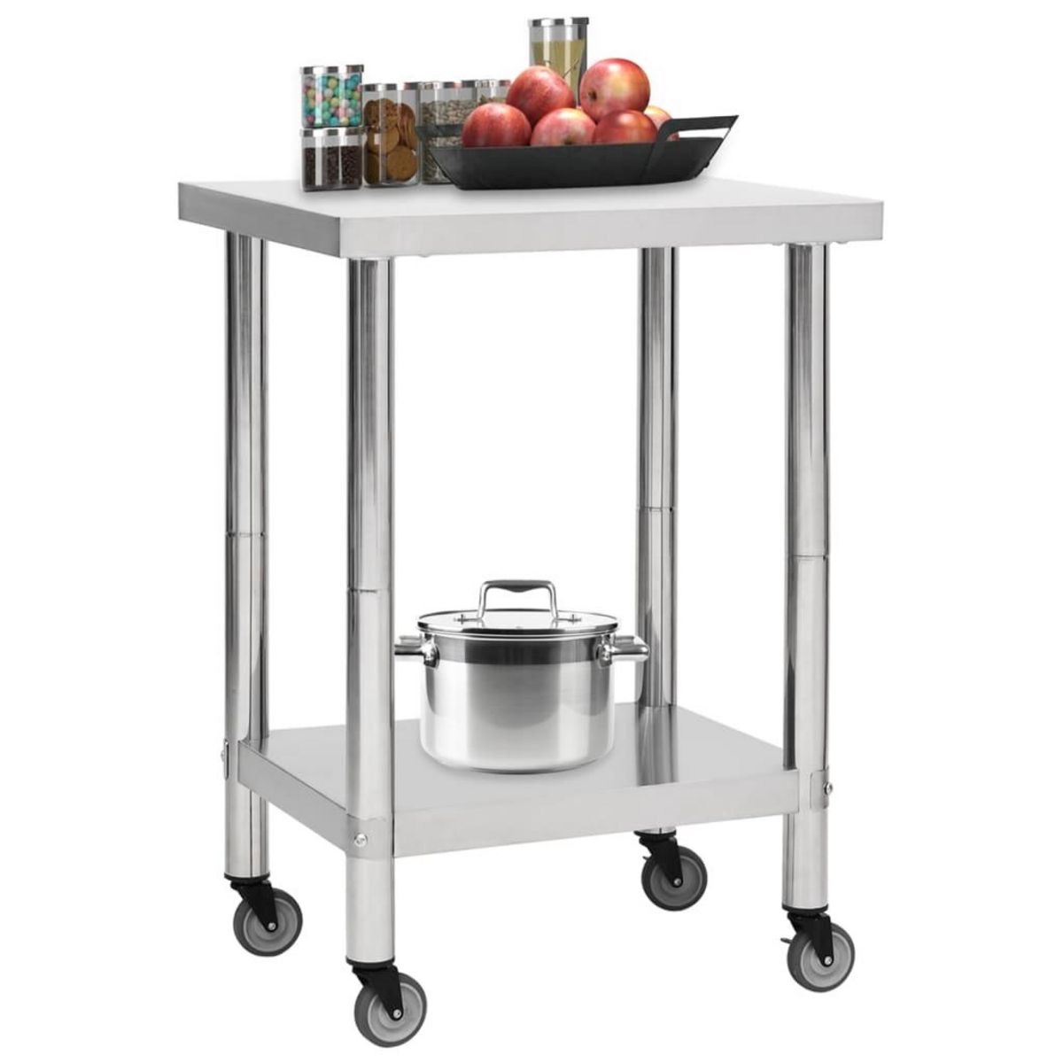 VIDAXL Table de travail de cuisine avec roues 60x45x85 cm Inox