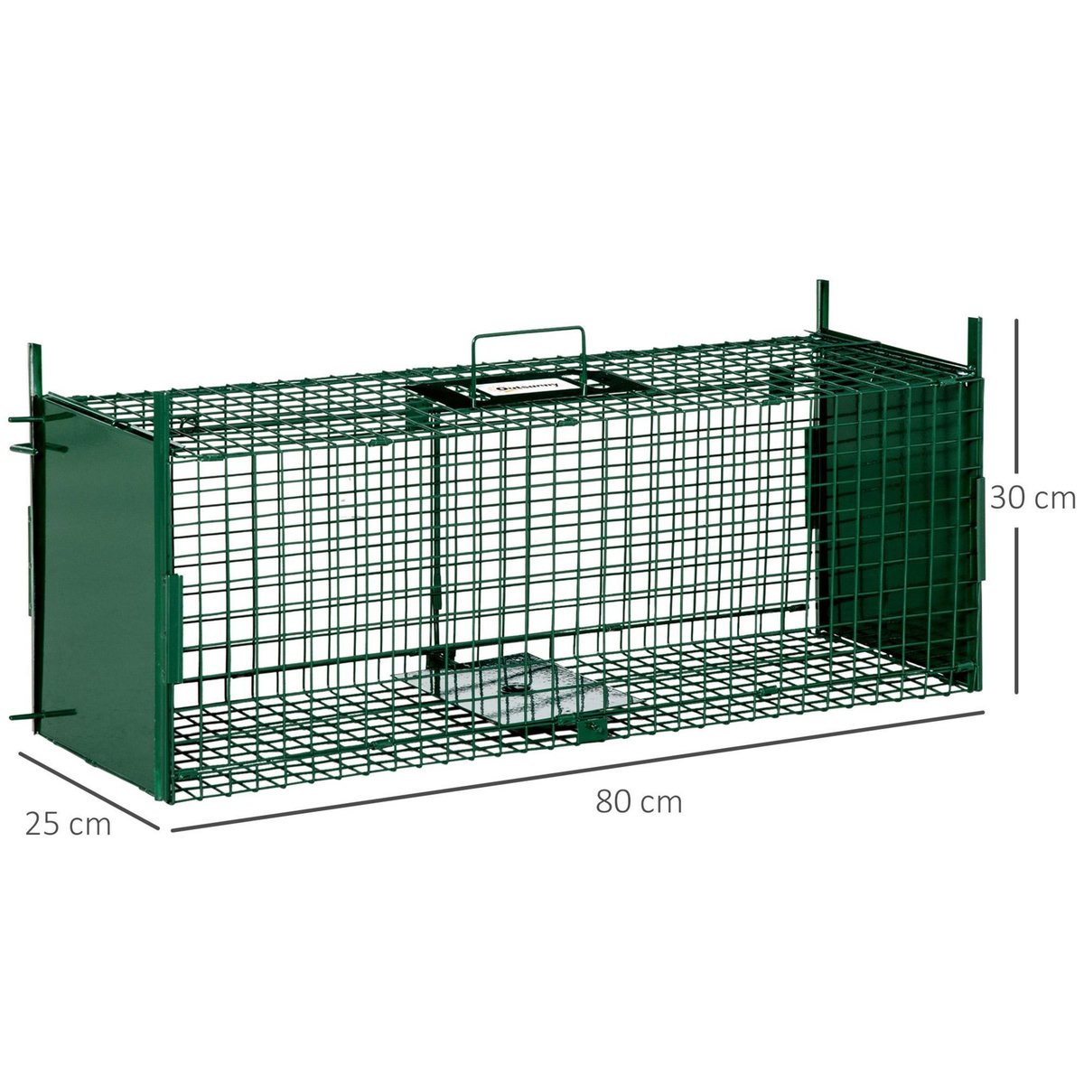 OUTSUNNY Piège de capture pour petits animaux type lapin rat - 2 entrées + poignée - dim. 80L x 25l x 30H cm - métal vert
