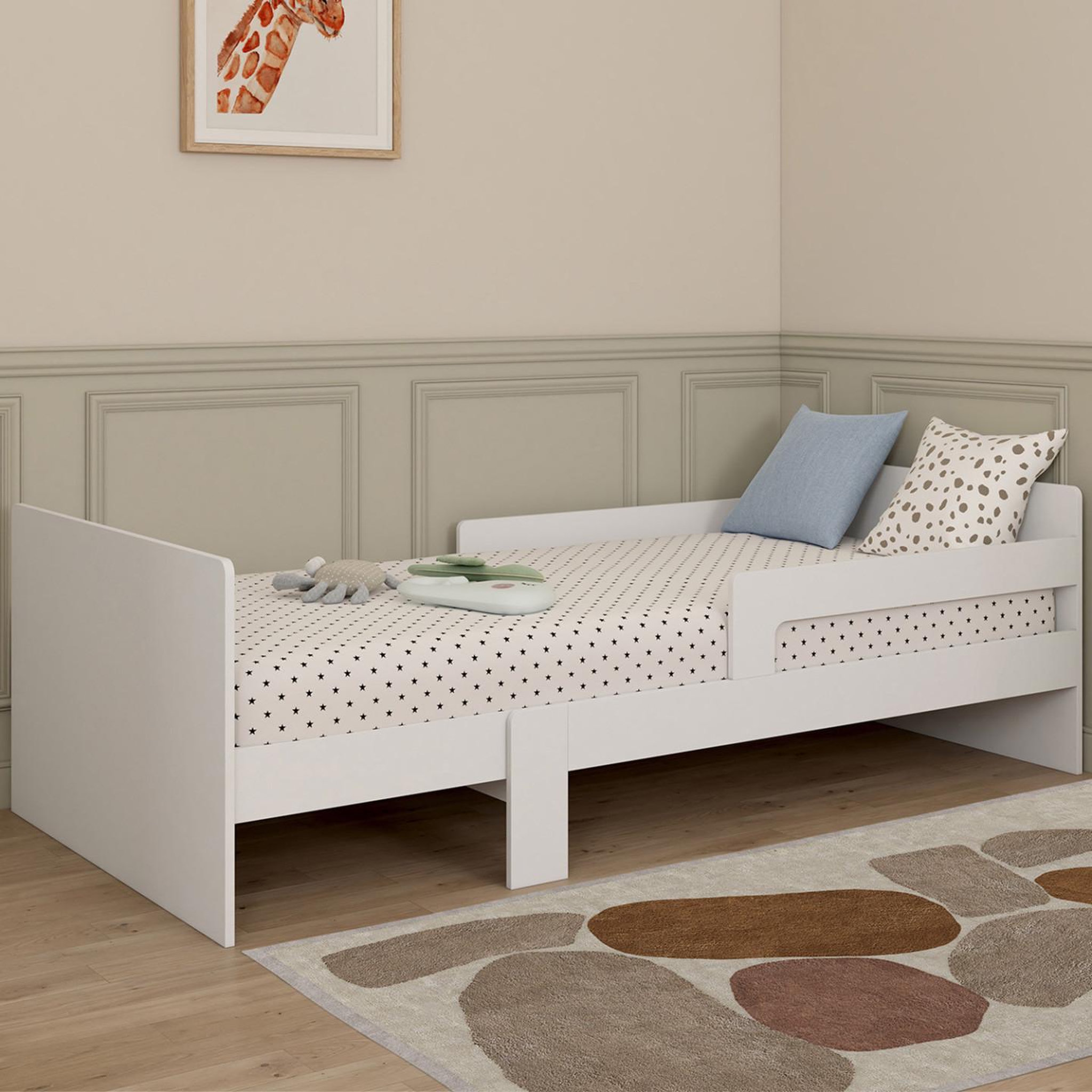 Voir la diapositive 5 : ID MARKET Lit simple évolutif GASPARD 90 x 140/190 cm avec sommier et barrières bois blanc
