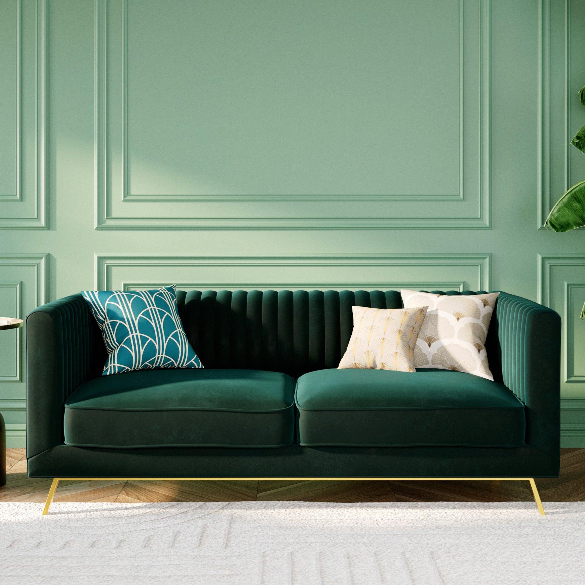 Voir la diapositive 2 : MAISON PAVANE Canapé 2 places en velours vert foncé-gatsby