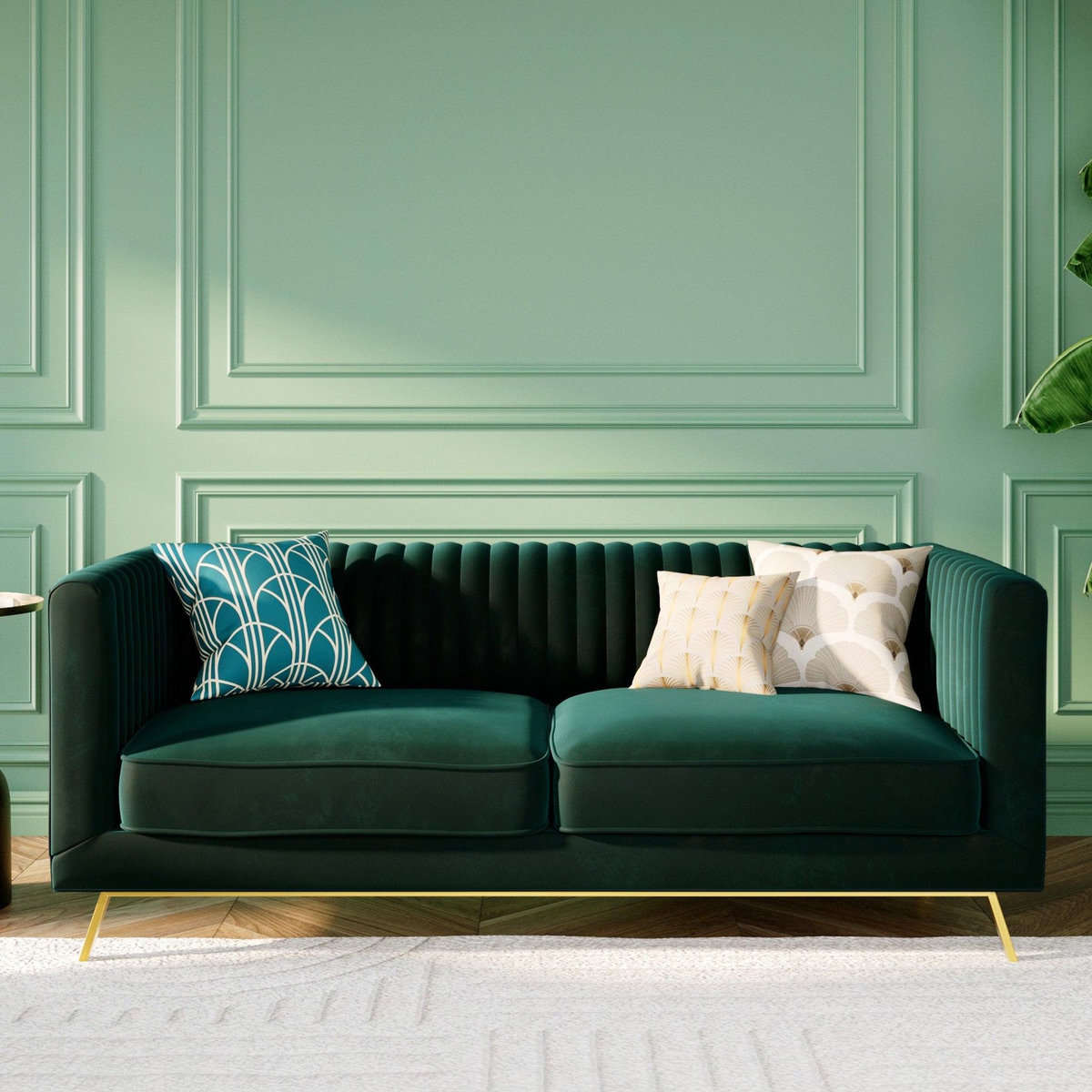 Rendez vous déco Canapé 2 places en velours vert foncé-Gatsby