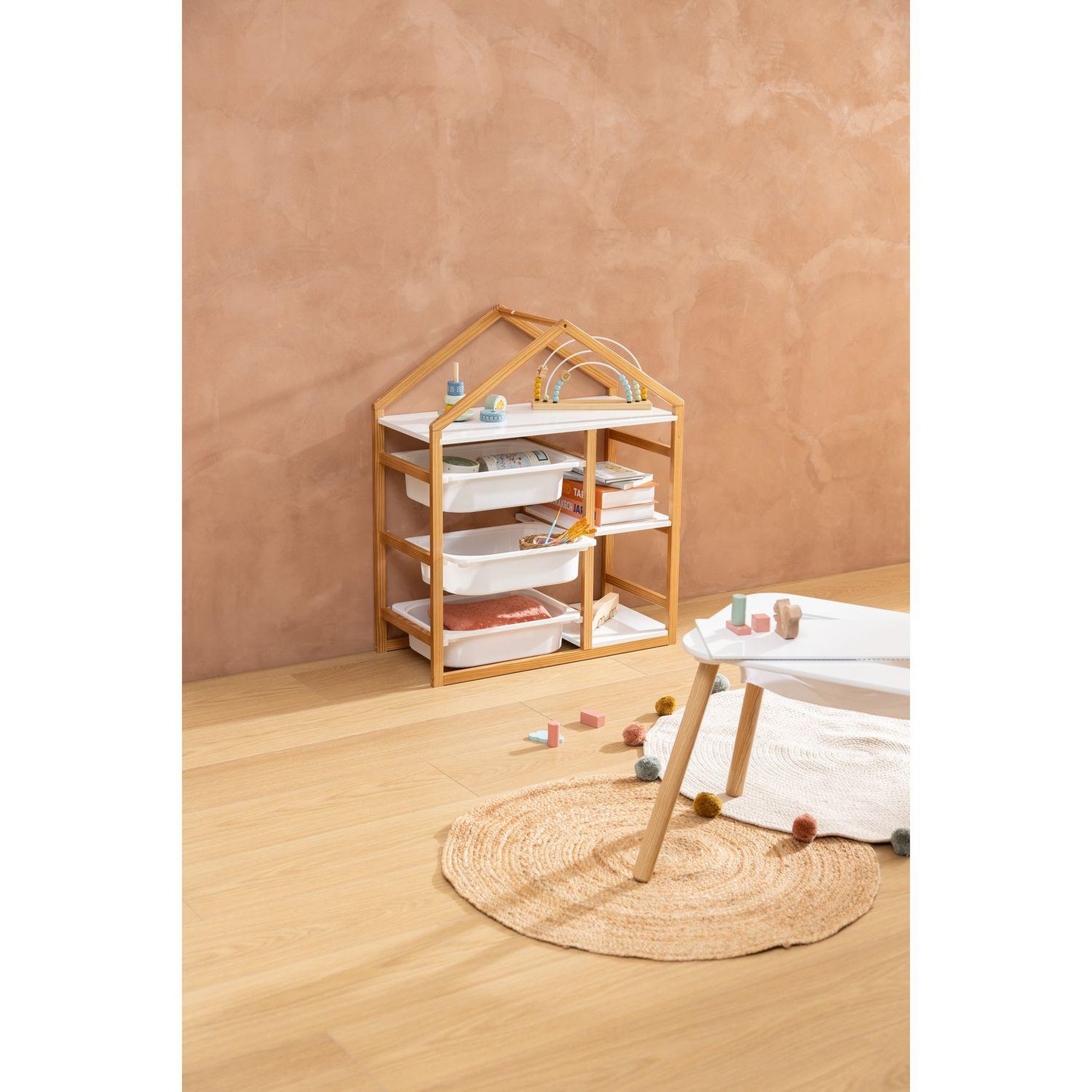 Voir la diapositive 6 : ATMOSPHERA Bibliothèque enfant 3 paniers et 3 étagères bako - blanc