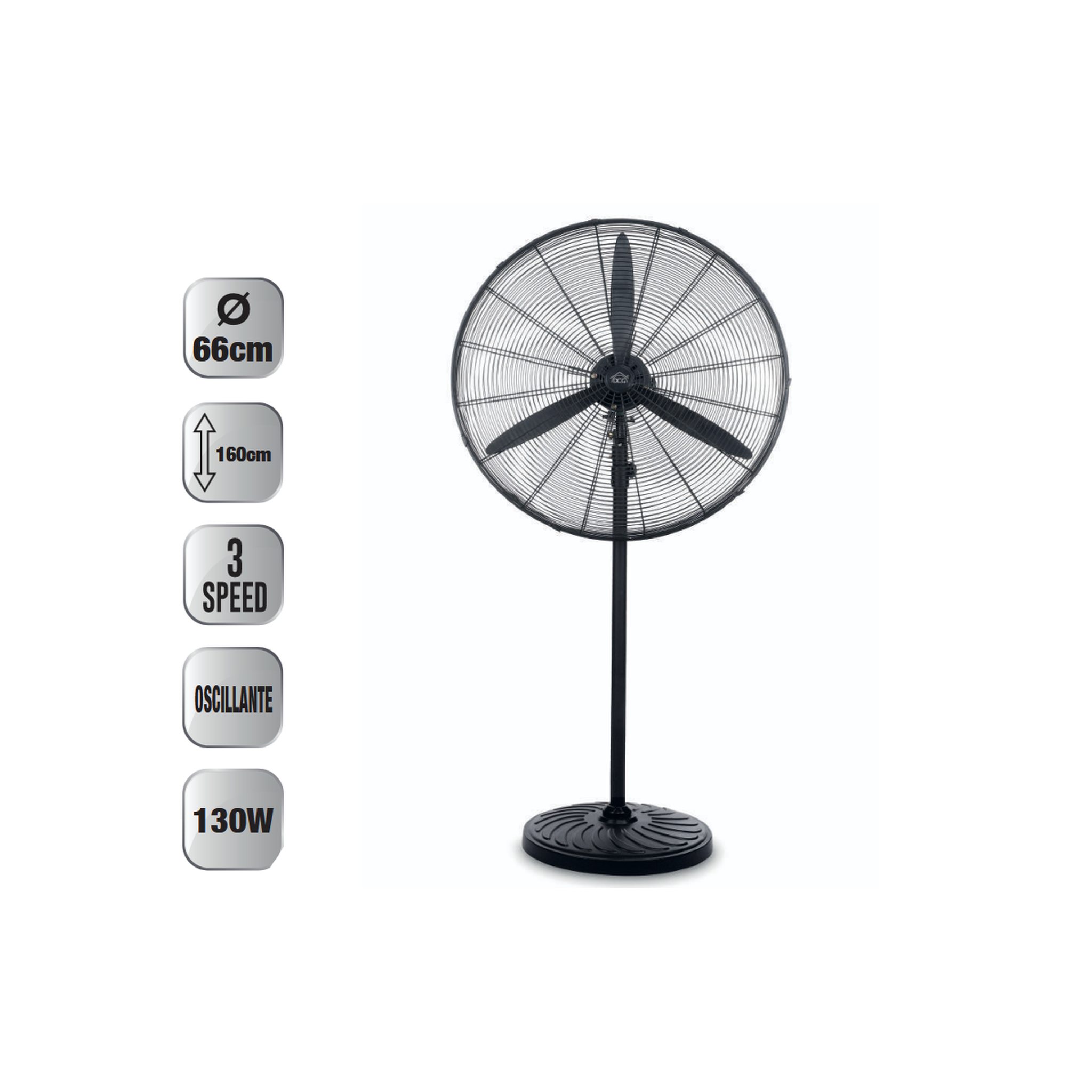Voir la diapositive 5 : INTEC Ventilateur sur pied 130w industriel ø66cm h160cm max 3 vitesses 3 pales métal - oscillant - brasseur d'air garages entrepôt