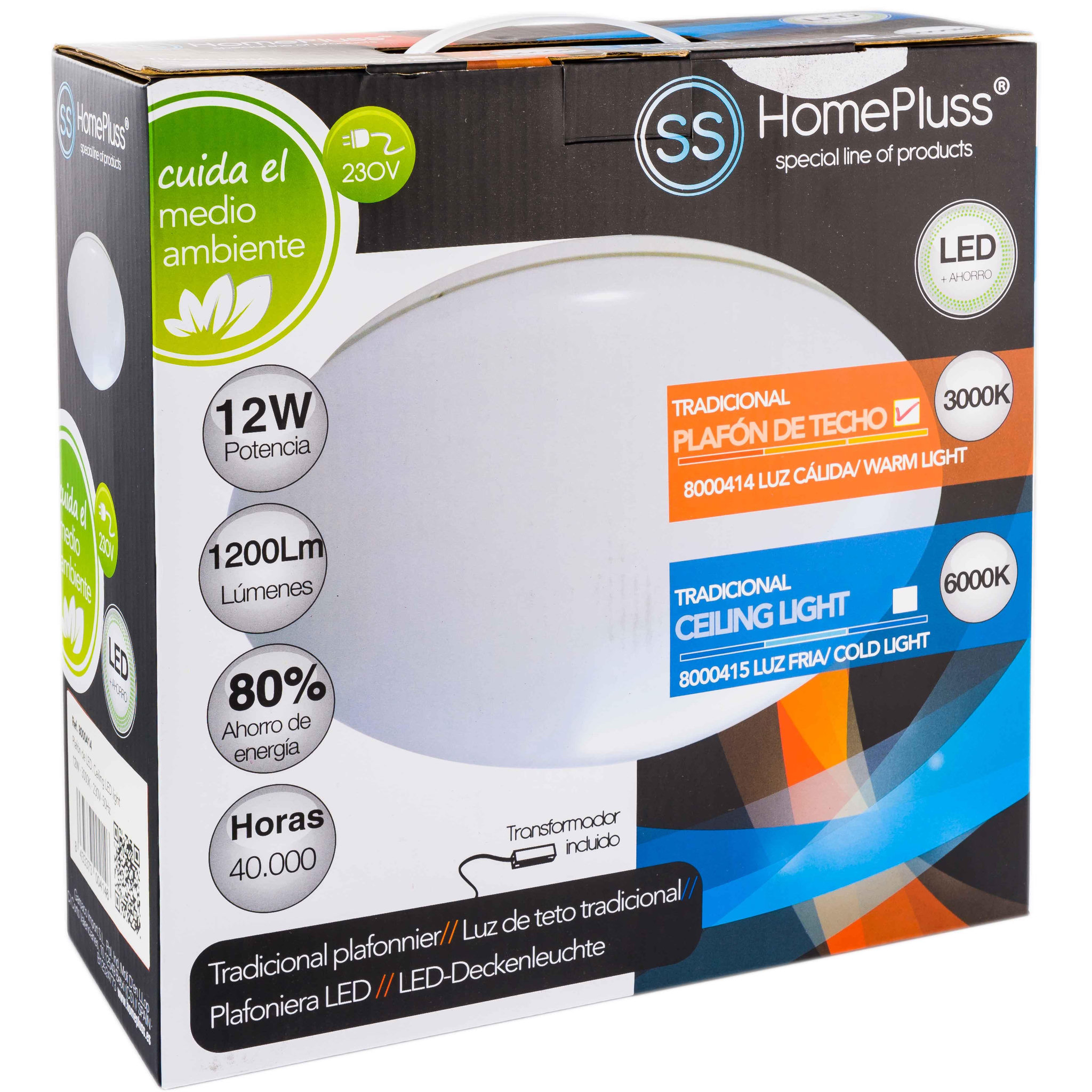 Voir la diapositive 2 :  Plafonnier led 12w d:26cm blanc/chaud