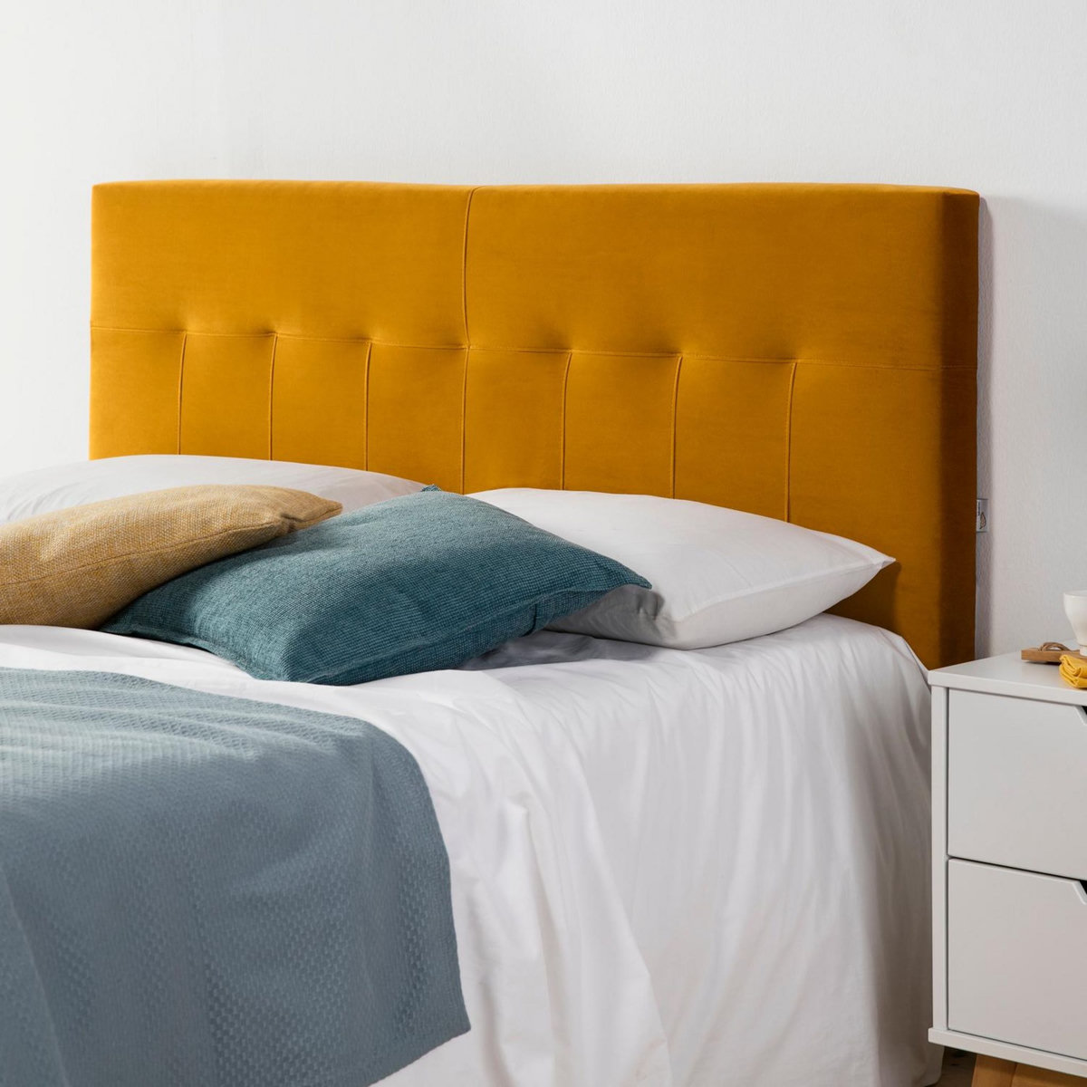 MARCKONFORT Tête de lit tapissée Napoles 140x100 cm Moutarde, Velours, Pieds en Bois