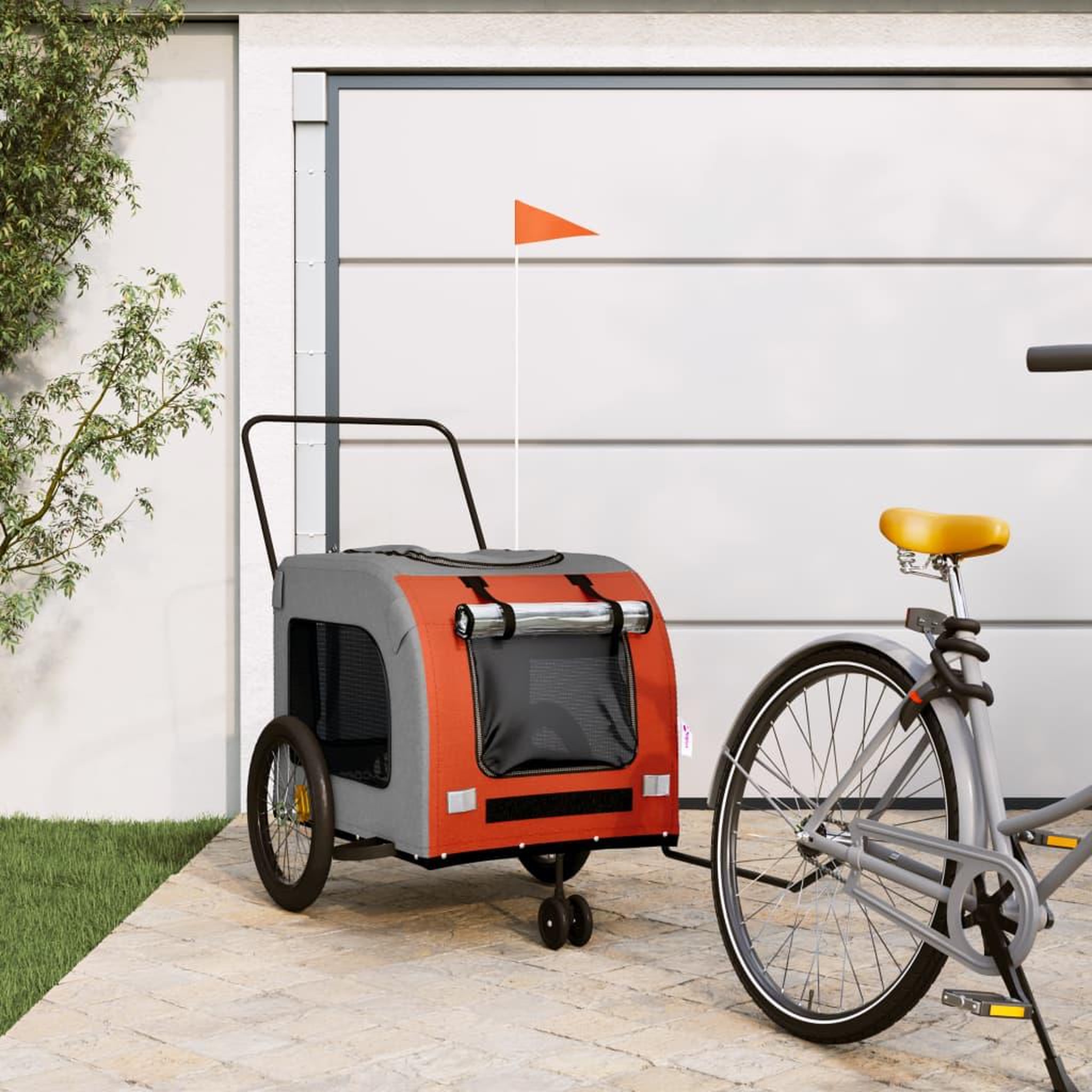 VIDAXL Remorque de velo pour animaux de compagnie orange et gris