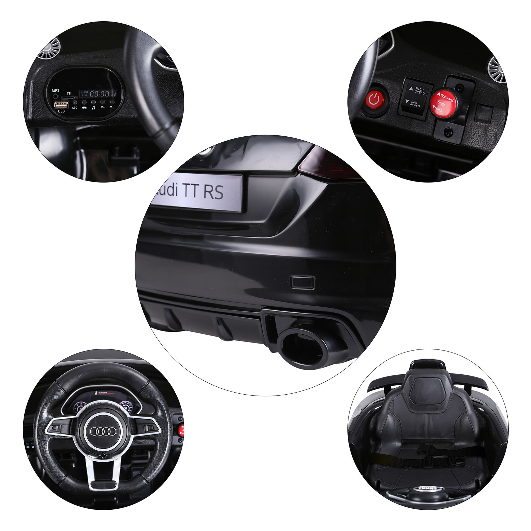 Voir la diapositive 5 : HOMCOM Véhicule électrique enfant TT RS 12 V 35 W V. max. 3 Km/h télécommande effets sonores + lumineux noir
