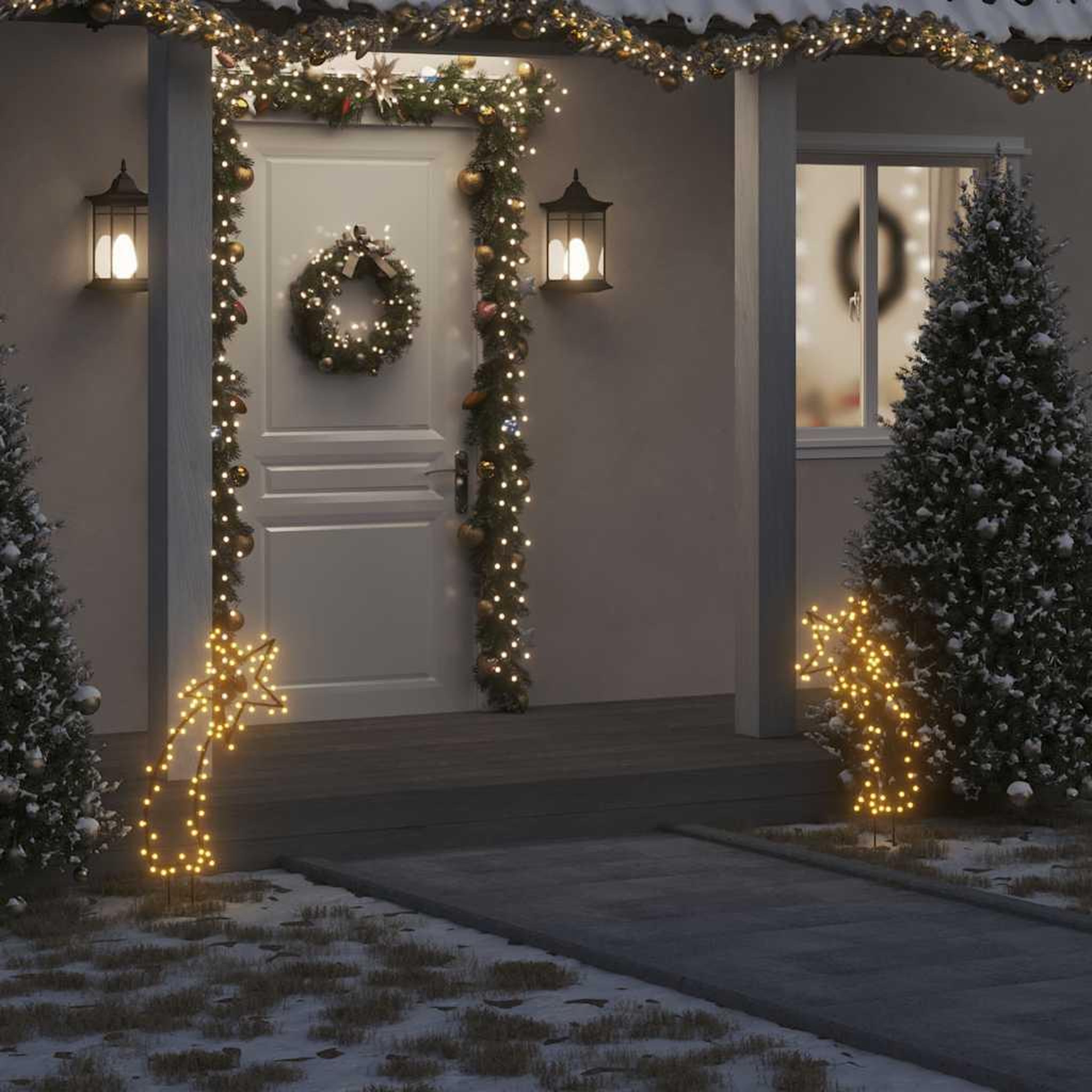 VIDAXL Decoration lumineuse meteore de Noël avec piquets 80 LED 62 cm