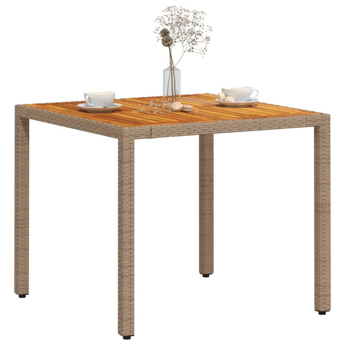 VIDAXL Table de jardin beige 90x90x75 cm resine tressee et bois acacia