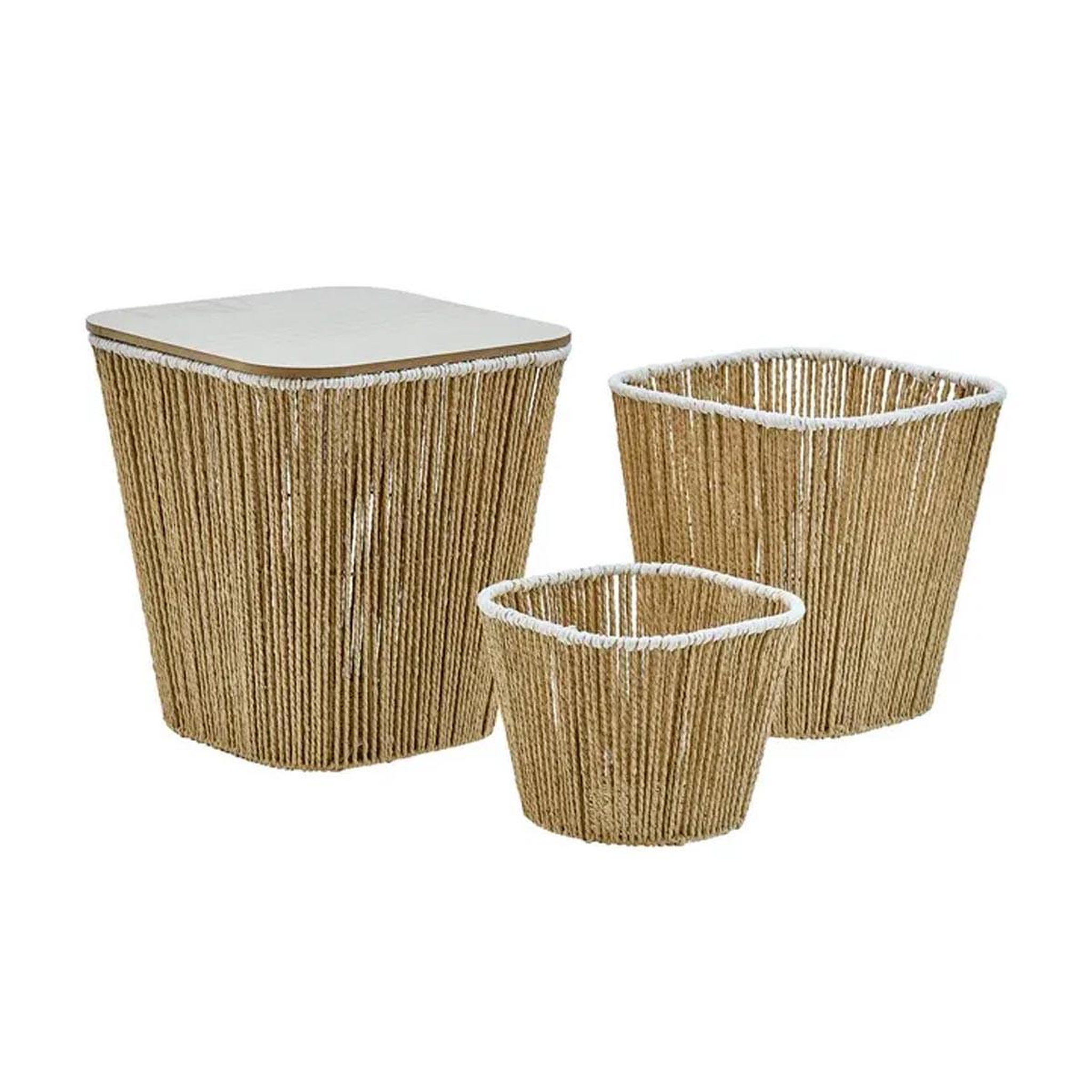 ATMOSPHERA Table d'appoint & 2 paniers  banjo  37cm beige