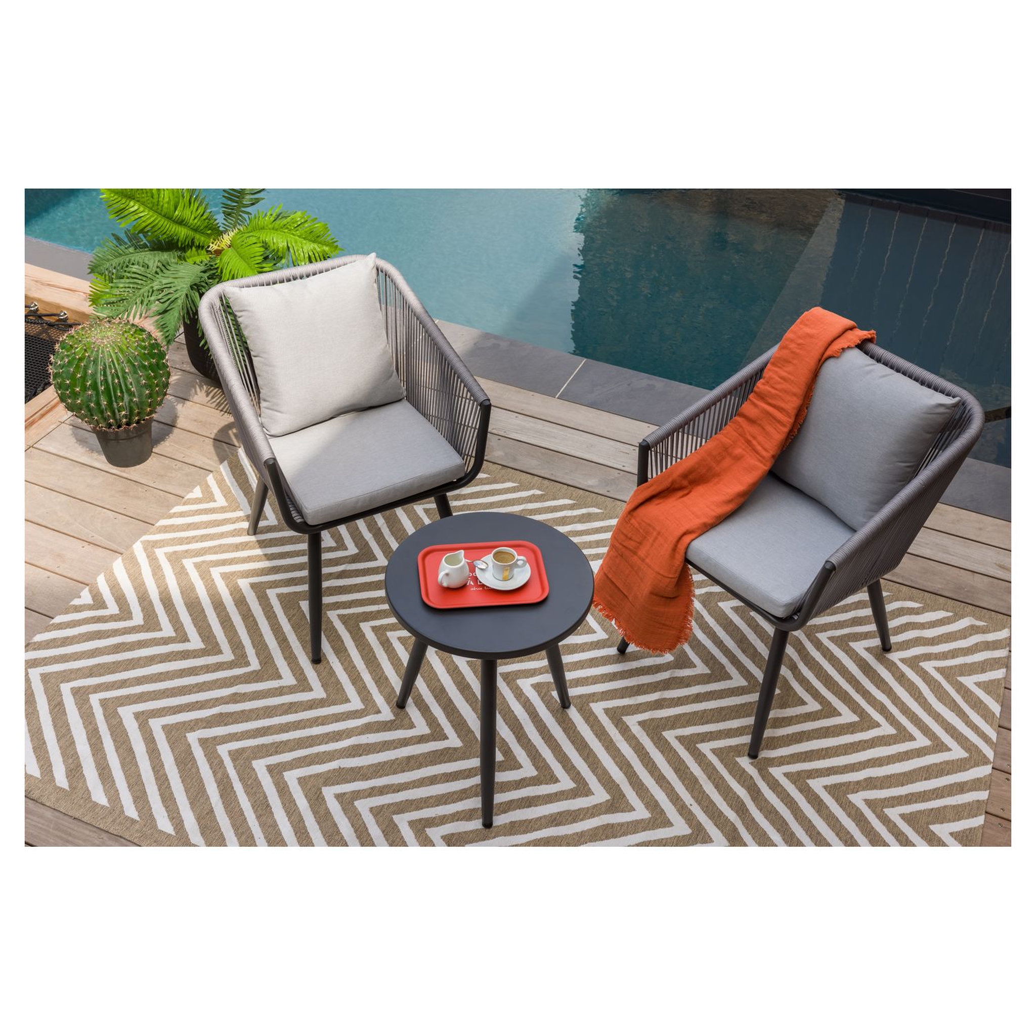 Voir la diapositive 1 : JARDILINE Salon bas de jardin - 2 places - Aluminium - Gris - AMORGOS