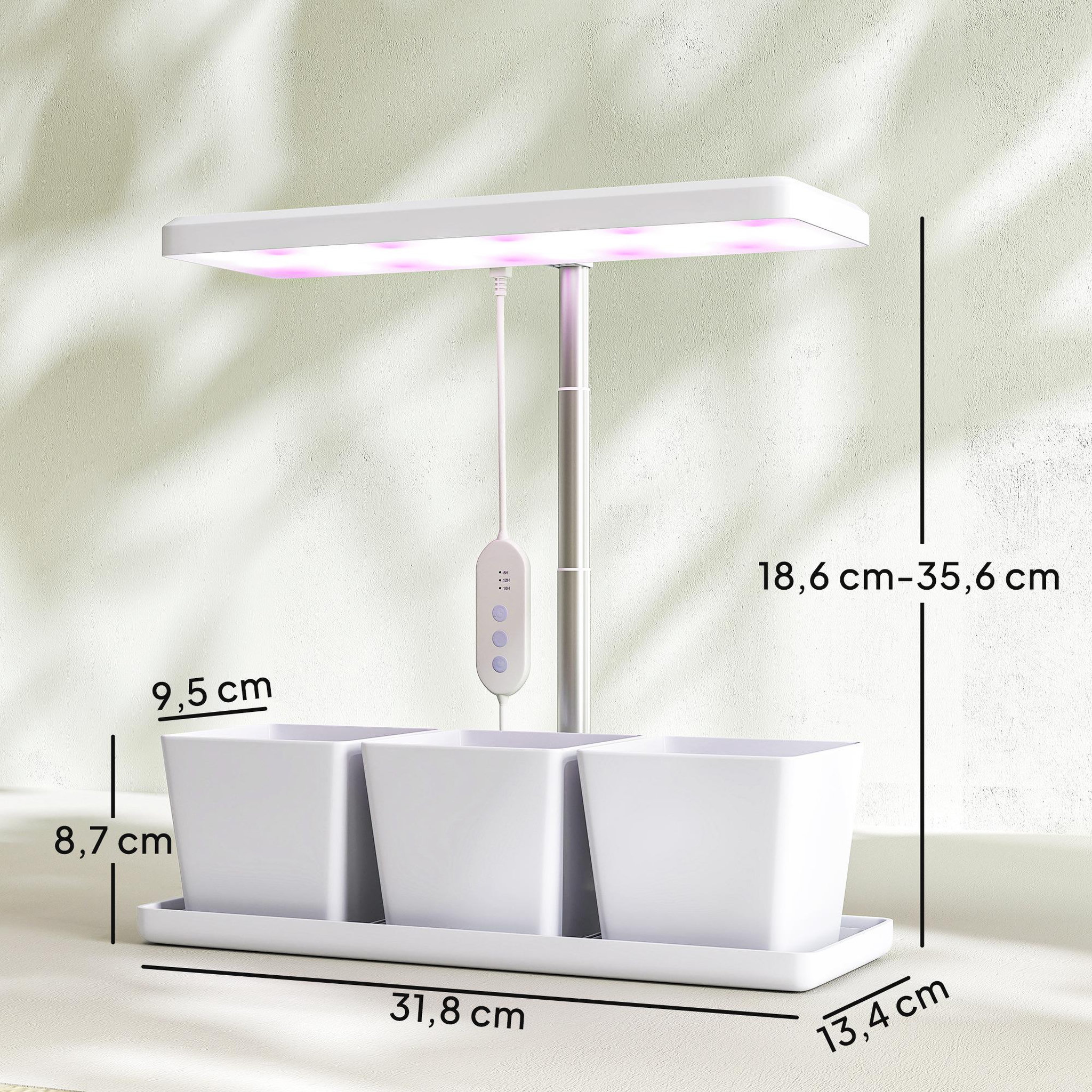Voir la diapositive 3 : OUTSUNNY Lampe de croissance LED à spectre complet avec 3 pots - timer, hauteur, luminosité réglable - blanc