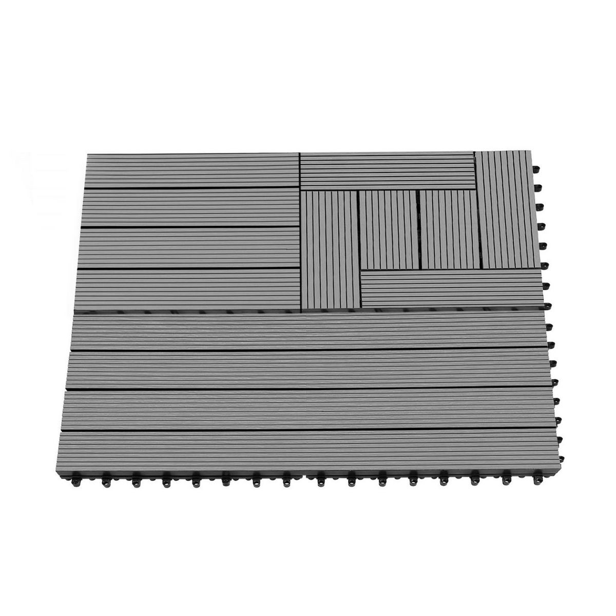 ID MARKET Lot de 5 dalles de terrasse rectangulaire WODHY clipsables bois composite gris 60 x 30 cm