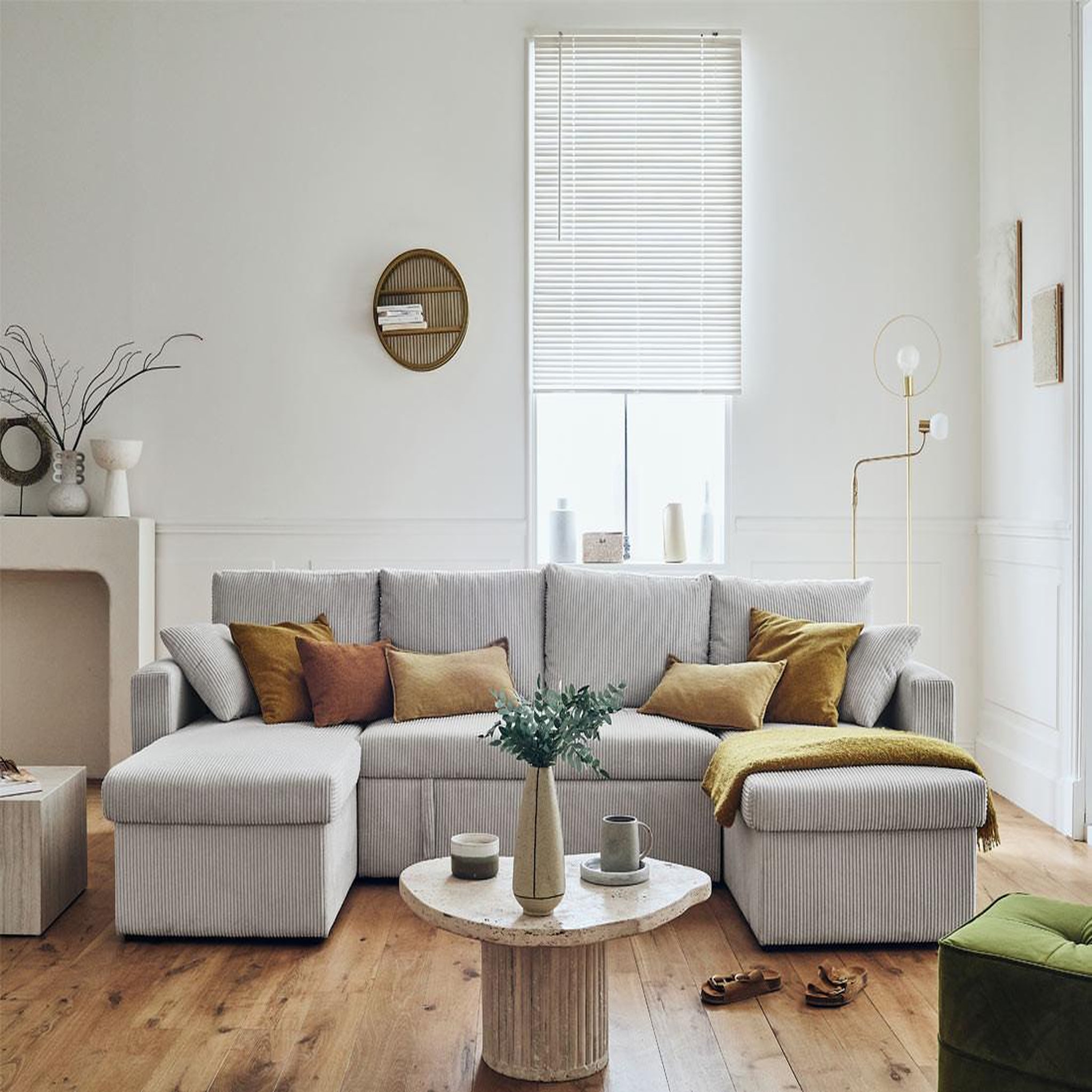 Voir la diapositive 4 : BEST MOBILIER Cyrus - canapé panoramique en u - 7 places - convertible avec coffre - en velours côtelé