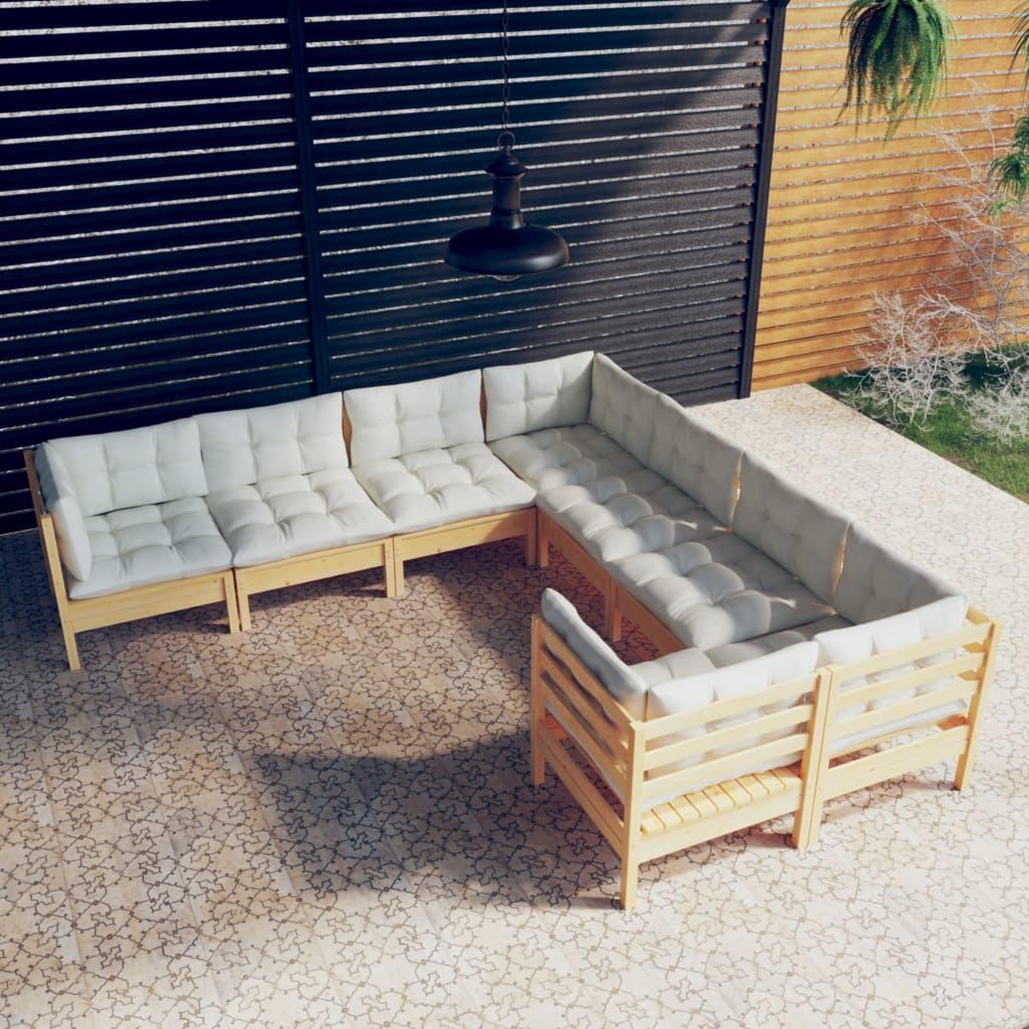 Voir la diapositive 1 : VIDAXL Salon de jardin 8 pcs avec coussins creme Bois de pin massif