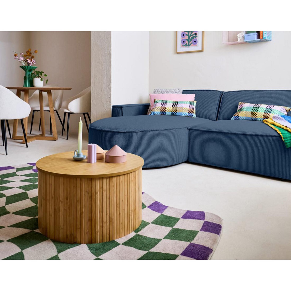 LISA DESIGN Spiaggia - canapé d'angle gauche - forme arrondie - 4 places - en velours côtelé