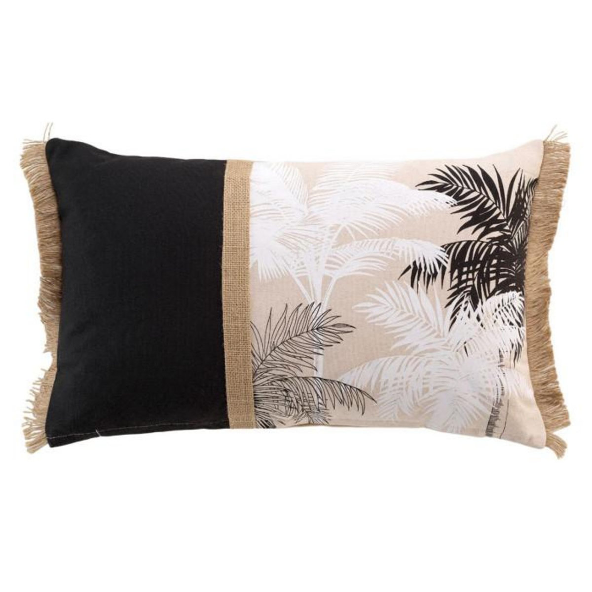 Paris Prix Coussin Déco Franges  Ethno Palm  30x50cm Beige