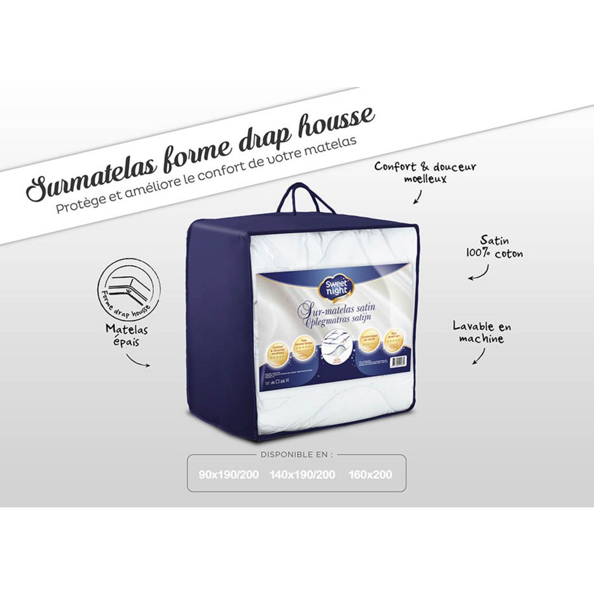 Sweetnight Surmatelas royal satin de coton - QUALITE HOTELLERIE DE LUXE