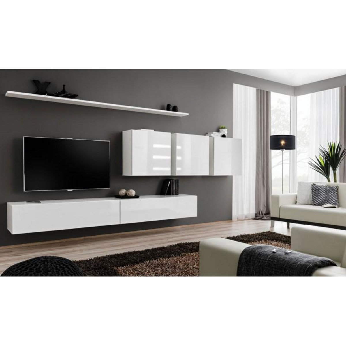 Paris Prix Meuble TV Mural Design  Switch VII  340cm Blanc