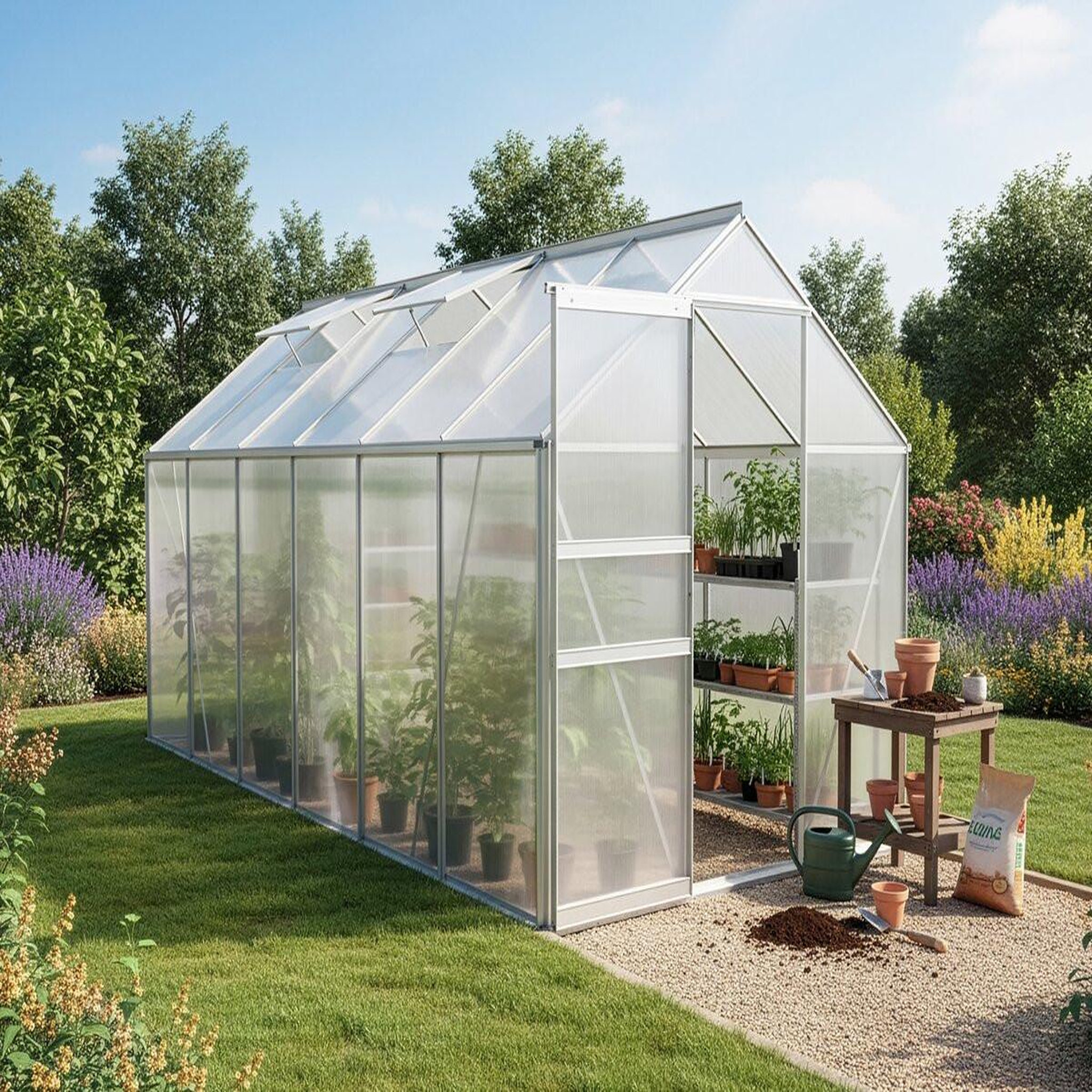 Voir la diapositive 2 : Habitat et Jardin Serre jardin polycarbonate 370 x 190 x 195 cm  basilic  - 7,03 m² - gris