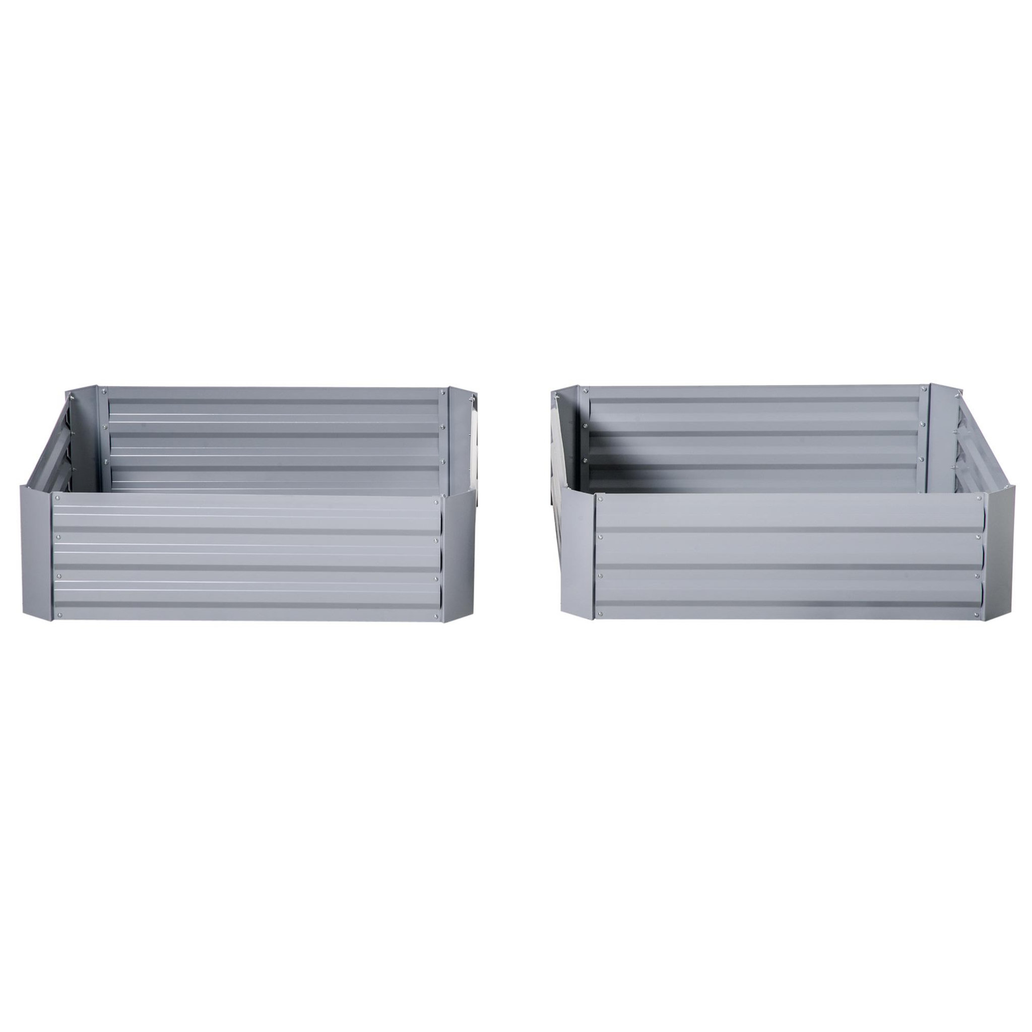 Voir la diapositive 4 : OUTSUNNY Lot de 2 carrés potager de jardin dim. 100L x 100l x 30H cm tôle d'acier ondulée gris