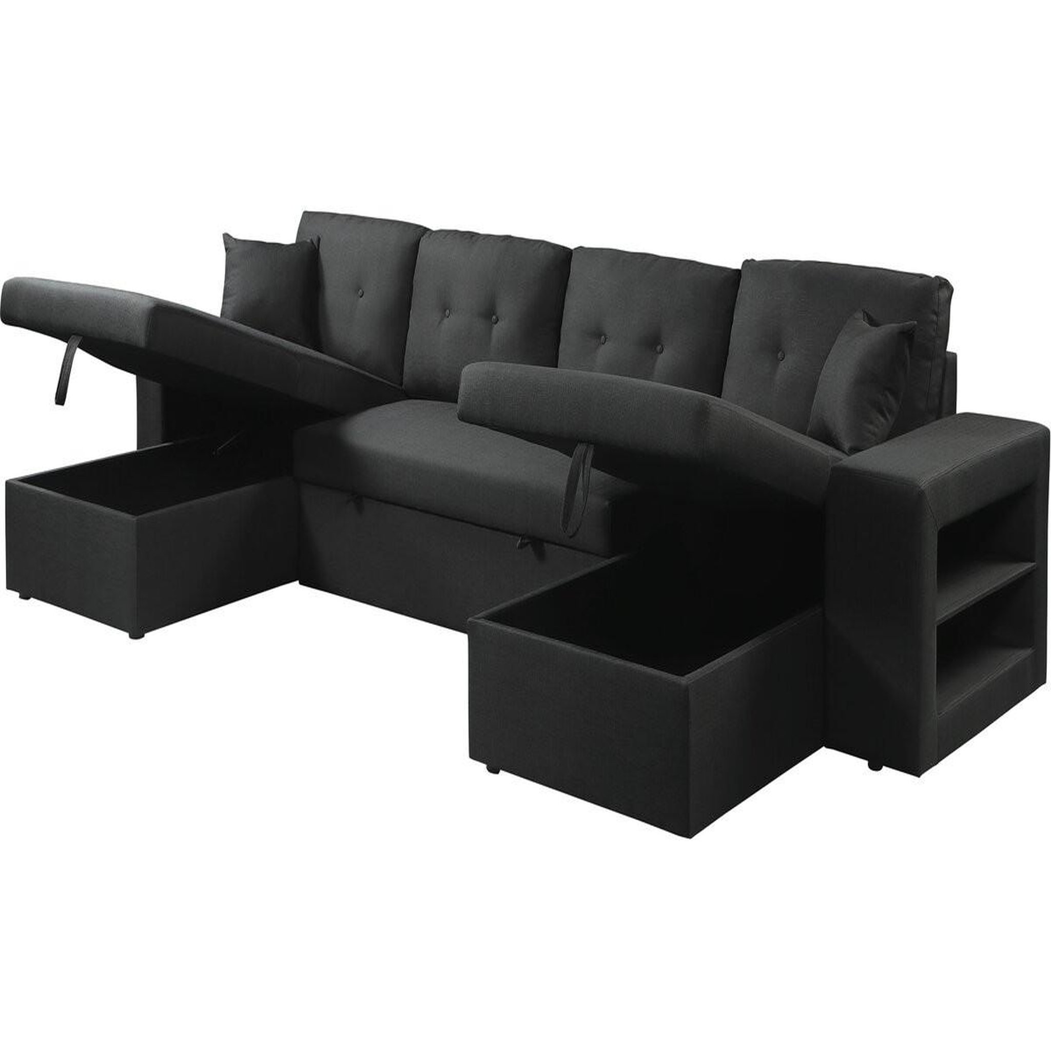 Voir la diapositive 4 : Habitat et Jardin Canapé d'angle panoramique convertible en tissu  axel  - 4 places - noir