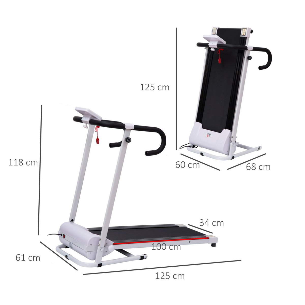 HOMCOM Tapis de course électrique pliable 500 W 1-10 Km/H écran LCD multifonctions acier noir et blanc
