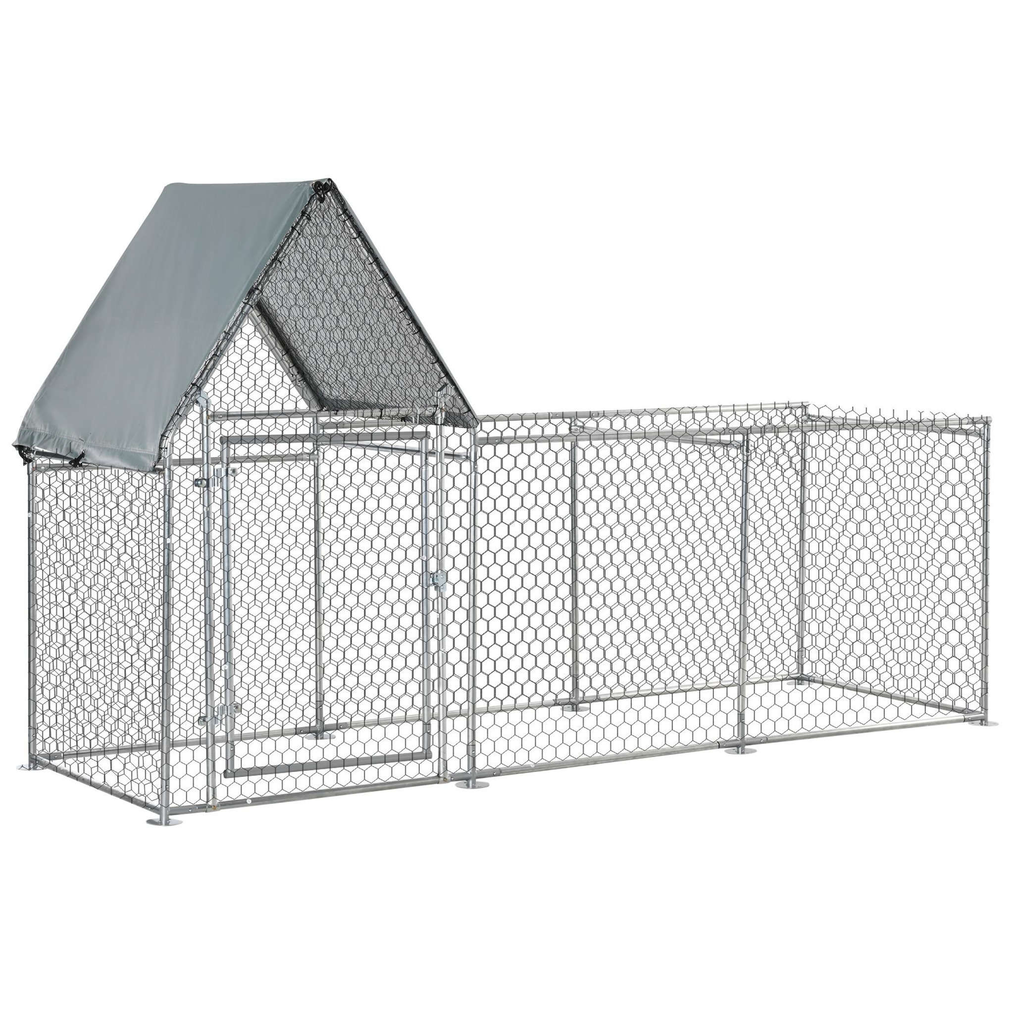 Voir la diapositive 1 : PAWHUT Enclos poulailler chenil 3,23 m² - parc grillagé dim 3,02L x 1,07l x 1,72H m - espace couvert - acier galvanisé