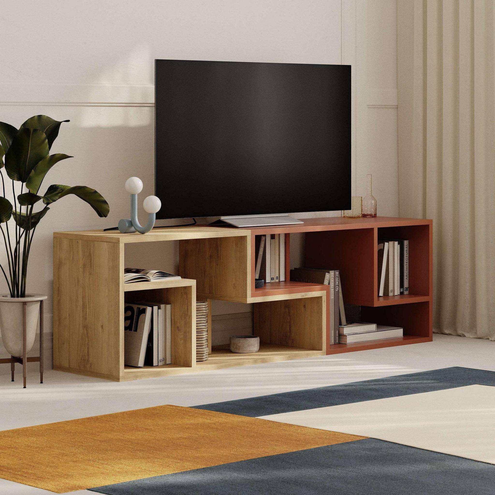 Voir la diapositive 2 : Habitat et Jardin Meuble tv modulable en bois  glis  - 145 x 35 x 44 cm - terracotta