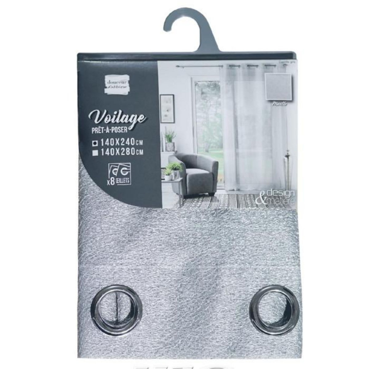 Paris Prix Rideau Voilage à Œillets  Castille  140x240cm Gris