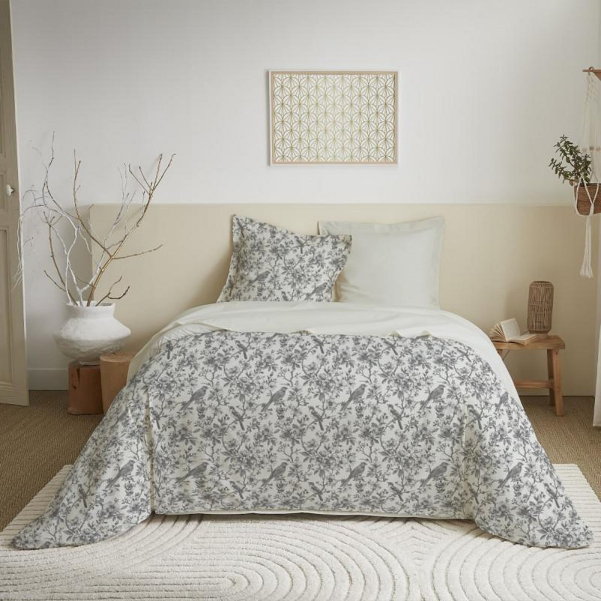 COTON PUR Parure de draps 4 pièces pour lit 140 x 190 cm Bérengère nuage