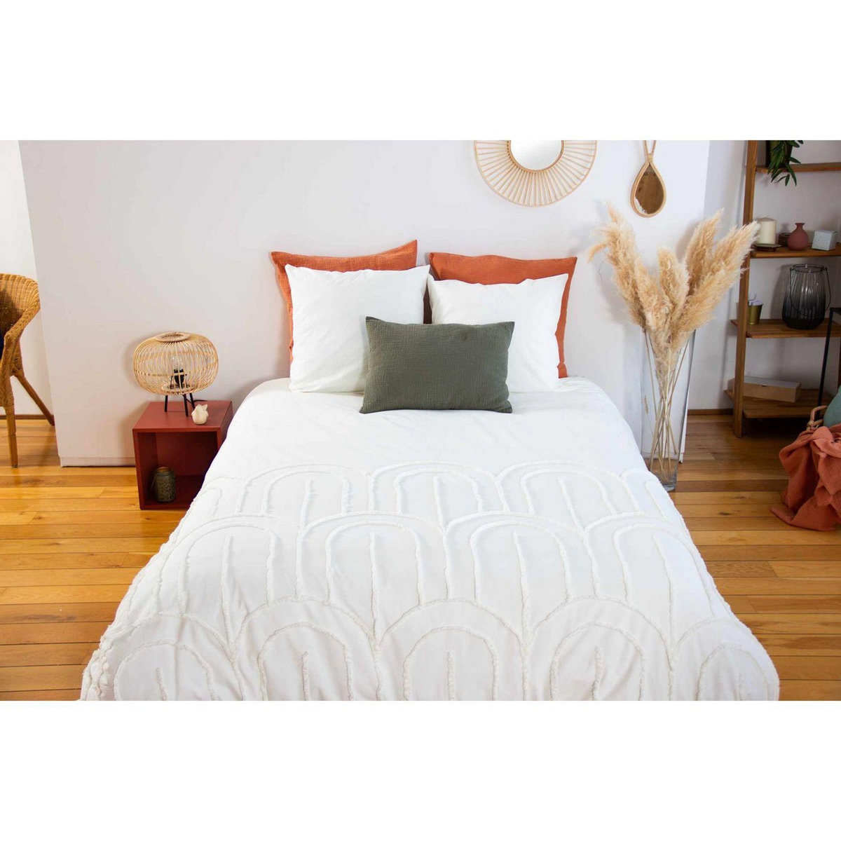 COTE DECO Parure de lit finition tufté - 100% coton lavé 52 fils/cm² - 220 x 240 cm