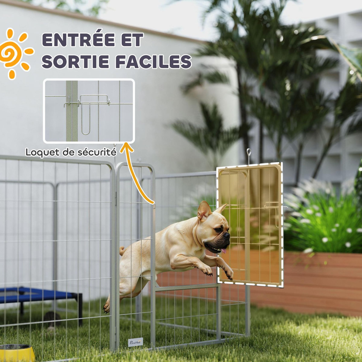 PAWHUT Parc enclos chien modulable pliable 8 panneaux porte verrouillable acier époxy gris