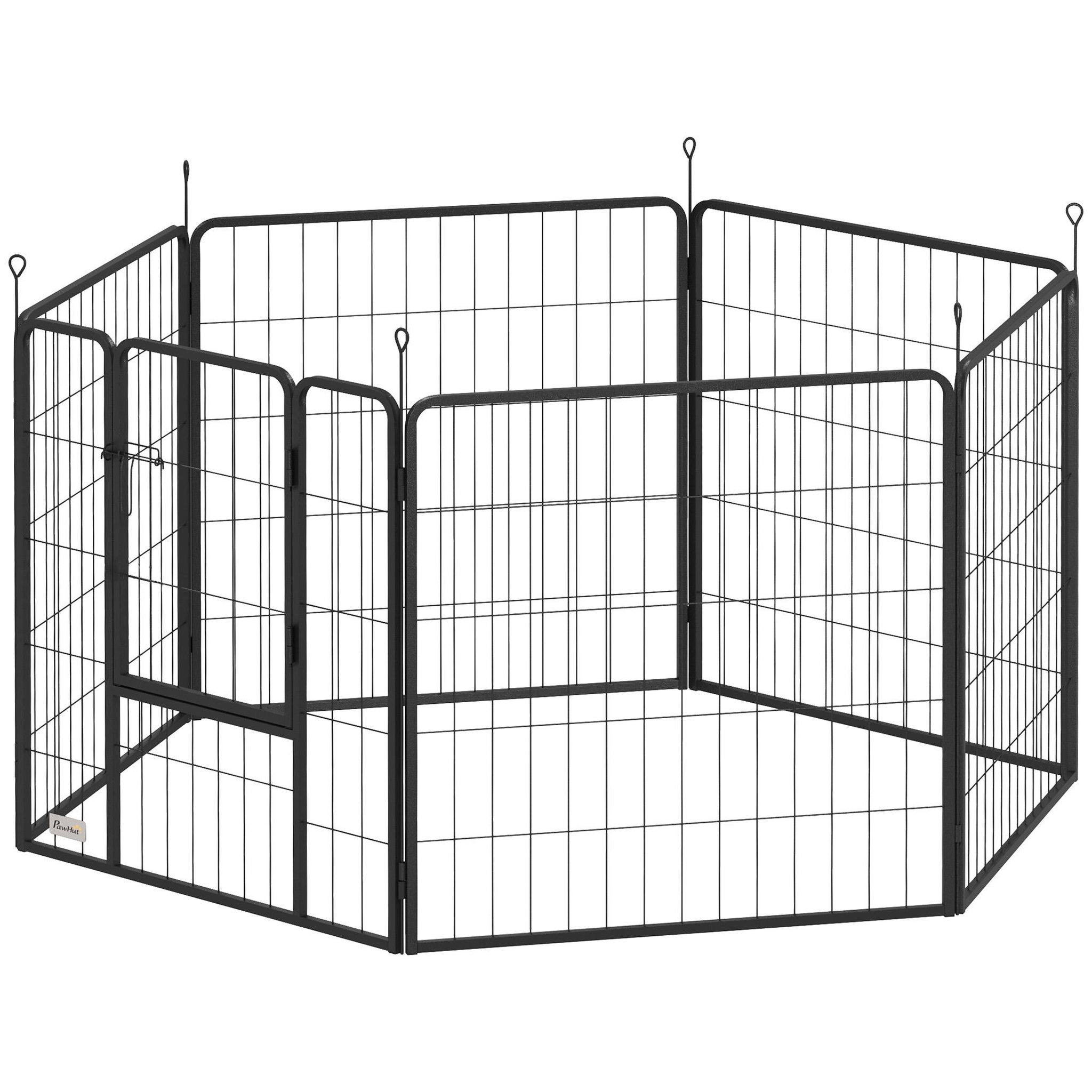 Voir la diapositive 2 : PAWHUT Parc enclos chien modulable pliable 6 panneaux h.80cm porte verrouillable acier époxy noir
