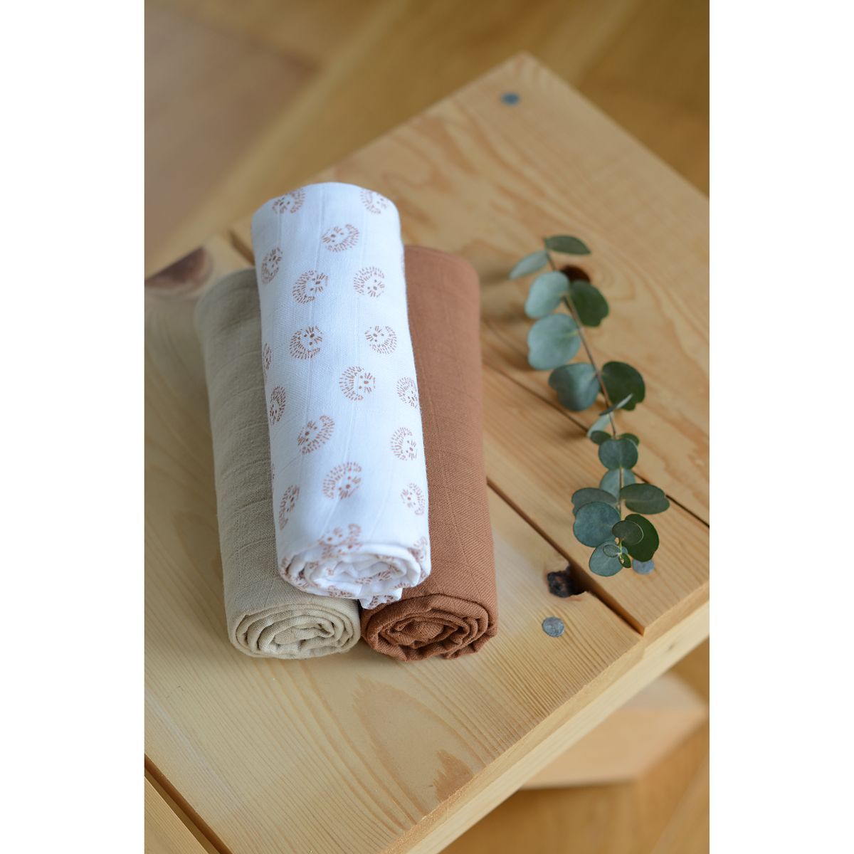 BEABA Boite de 3 Langes en coton bio Hérisson