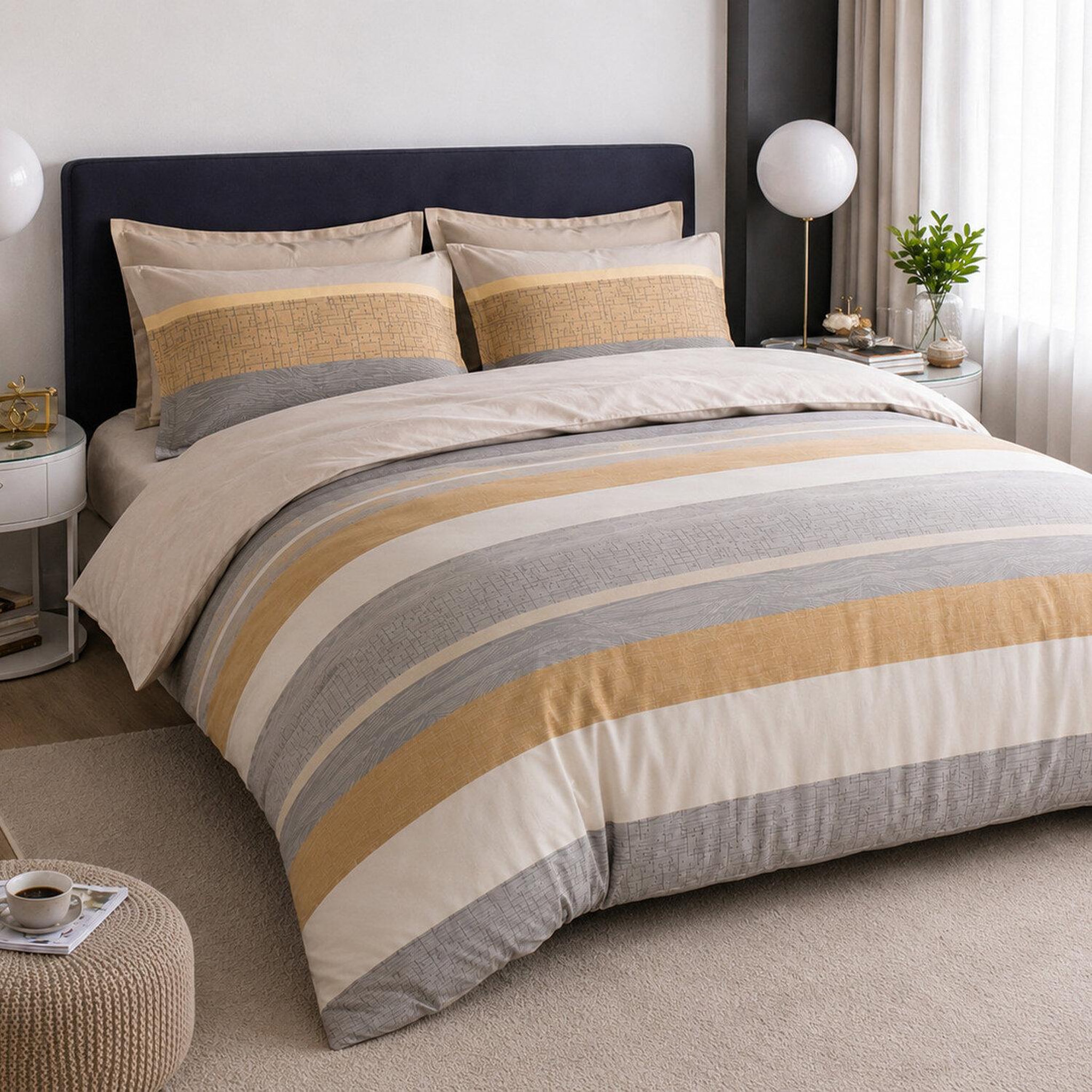 Voir la diapositive 2 : Home collection Parure housse de couette 3 pcs 240x220 cm en percale de coton 80 fils orly