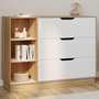 Voir la diapositive 2 : ID MARKET Commode 3 tiroirs et 3 niches OXANA hêtre et blanc