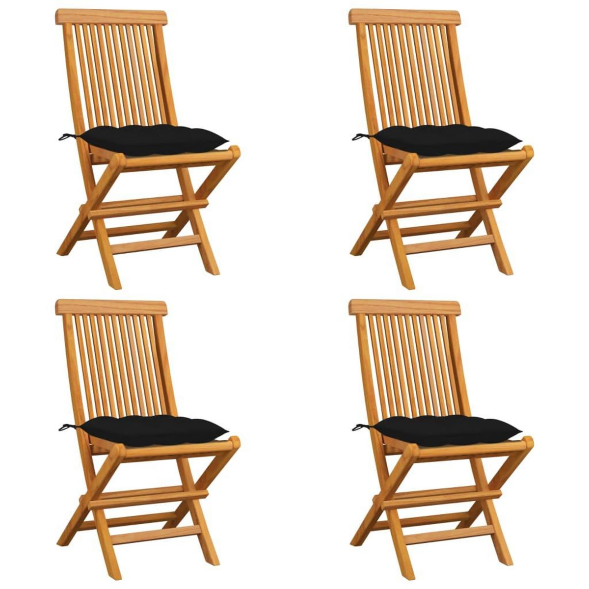 VIDAXL Chaises de jardin et coussins noir lot de 4 Bois de teck massif