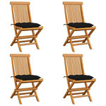 VIDAXL Chaises de jardin et coussins noir lot de 4 Bois de teck massif