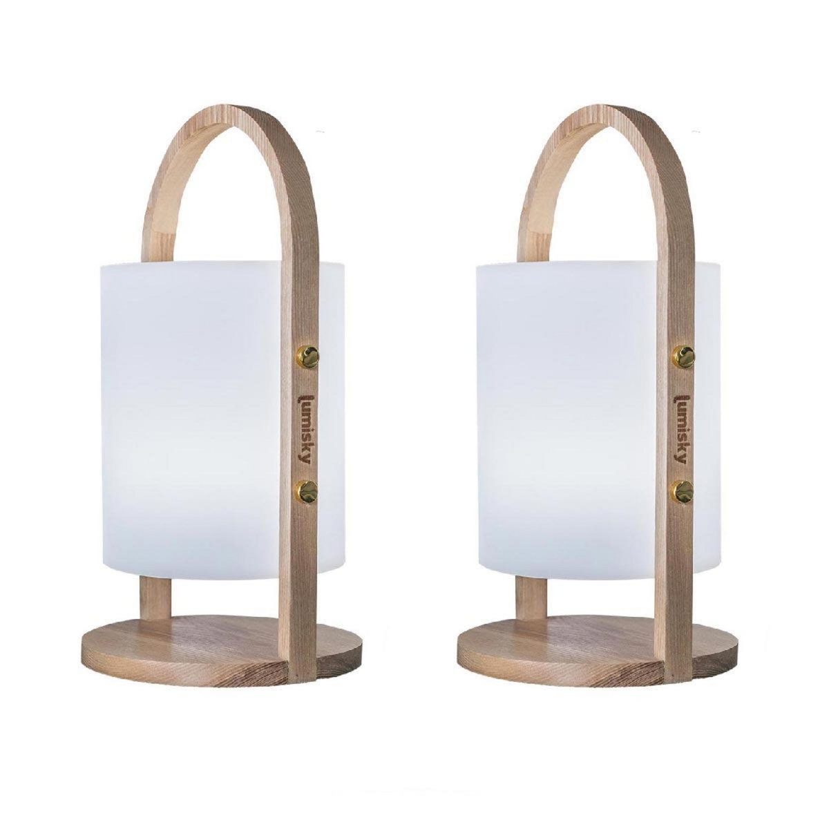 Lumisky Lot de 2 Lanternes sans fil LED WOODY Bois Bois H37CM